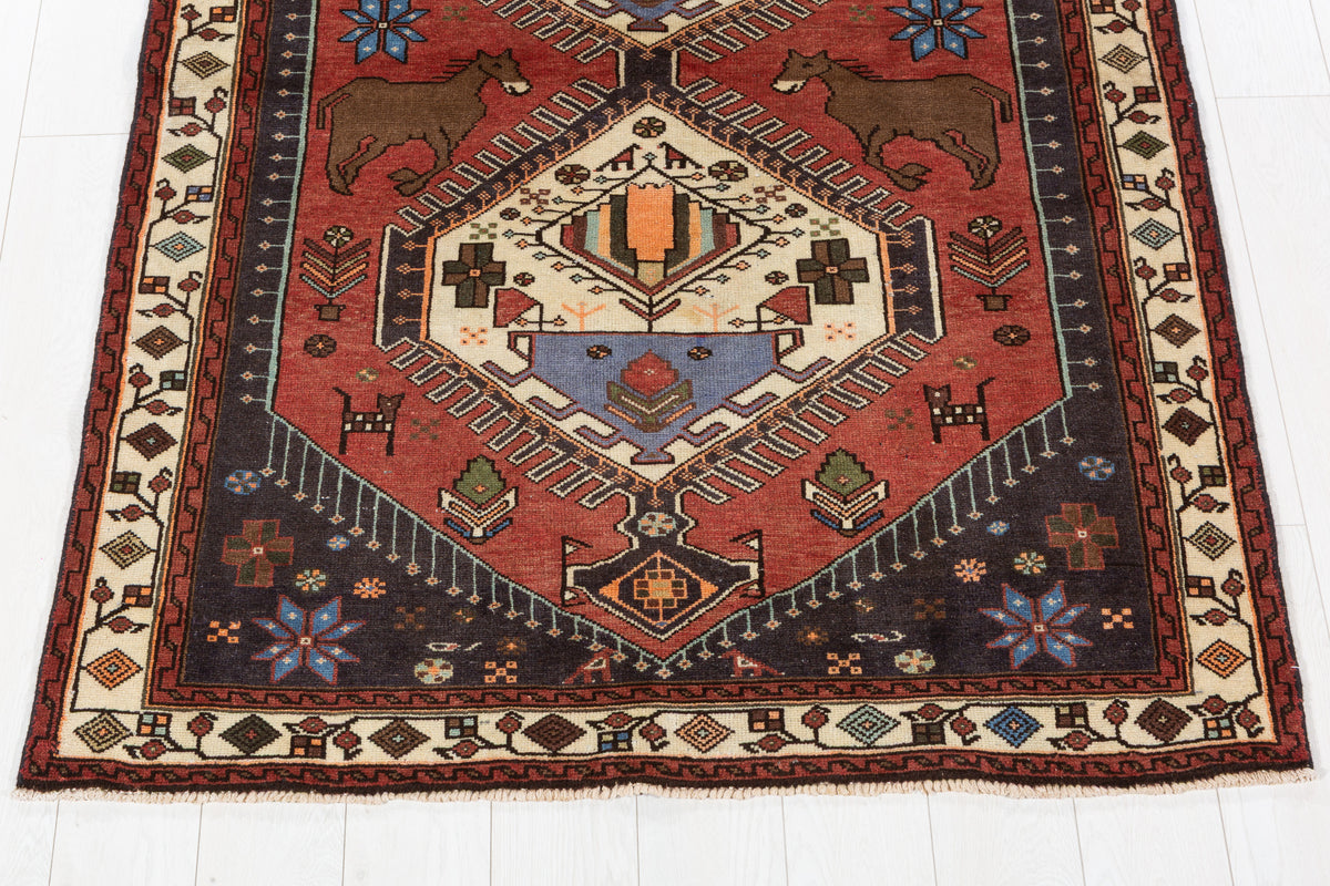 Collectible Vintage Rust red, beige Geometric Area Rug – 6' 4" x 4' 3" (194 x 129 cm)