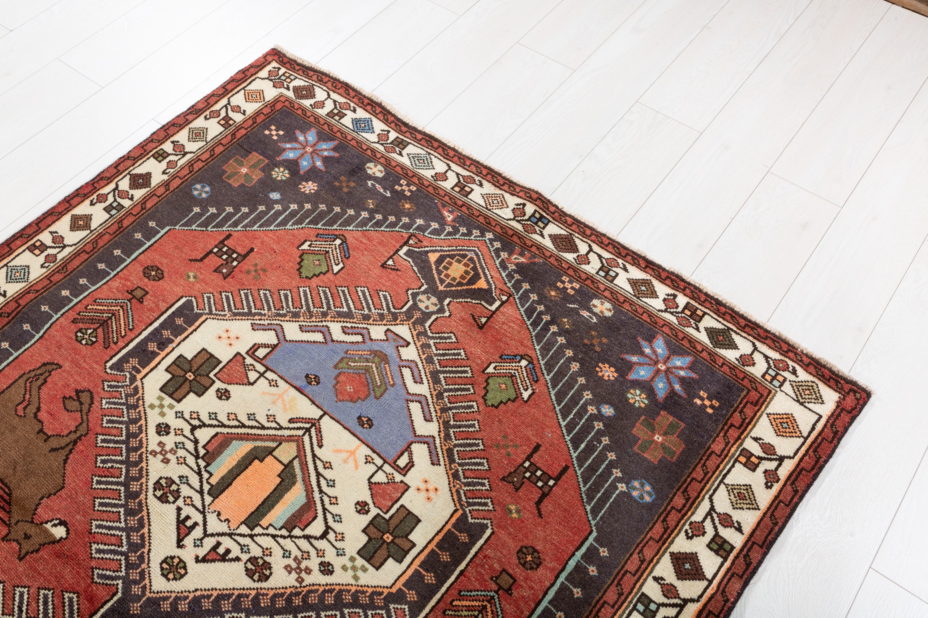 Collectible Vintage Rust red, beige Geometric Area Rug – 6' 4" x 4' 3" (194 x 129 cm)