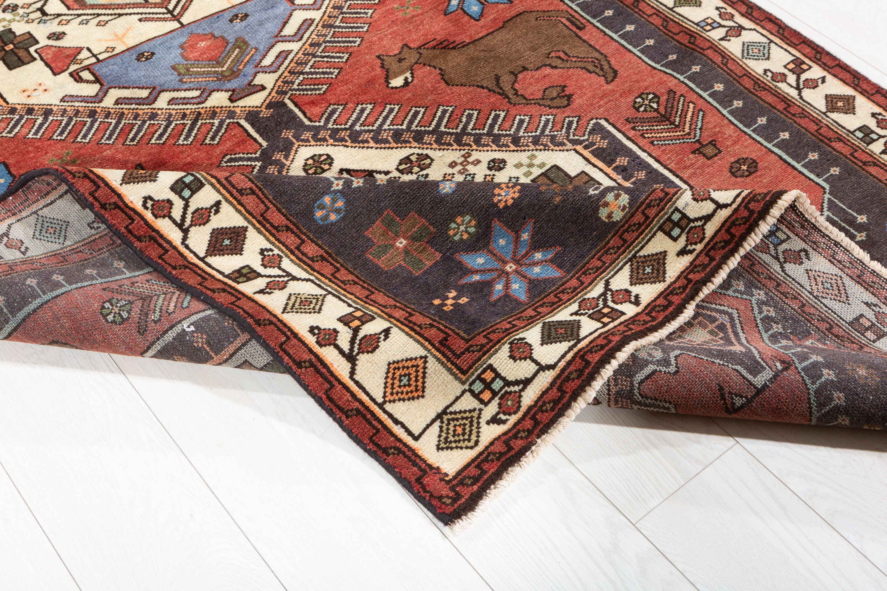 Collectible Vintage Rust red, beige Geometric Area Rug – 6' 4" x 4' 3" (194 x 129 cm)