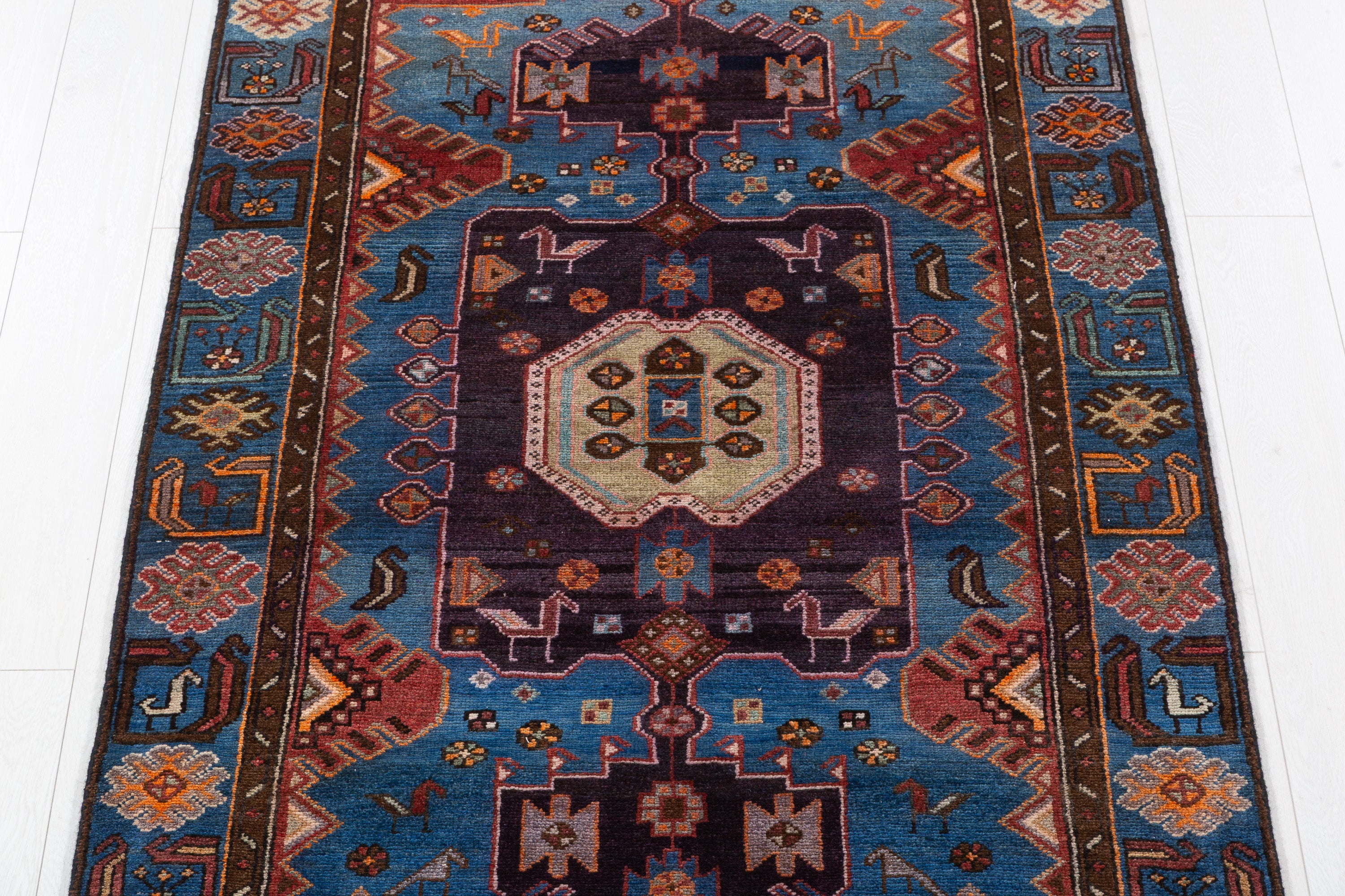 Collectible Vintage Blue Geometric Area Rug – 6' 6" x 3' 8" (199 x 112 cm)