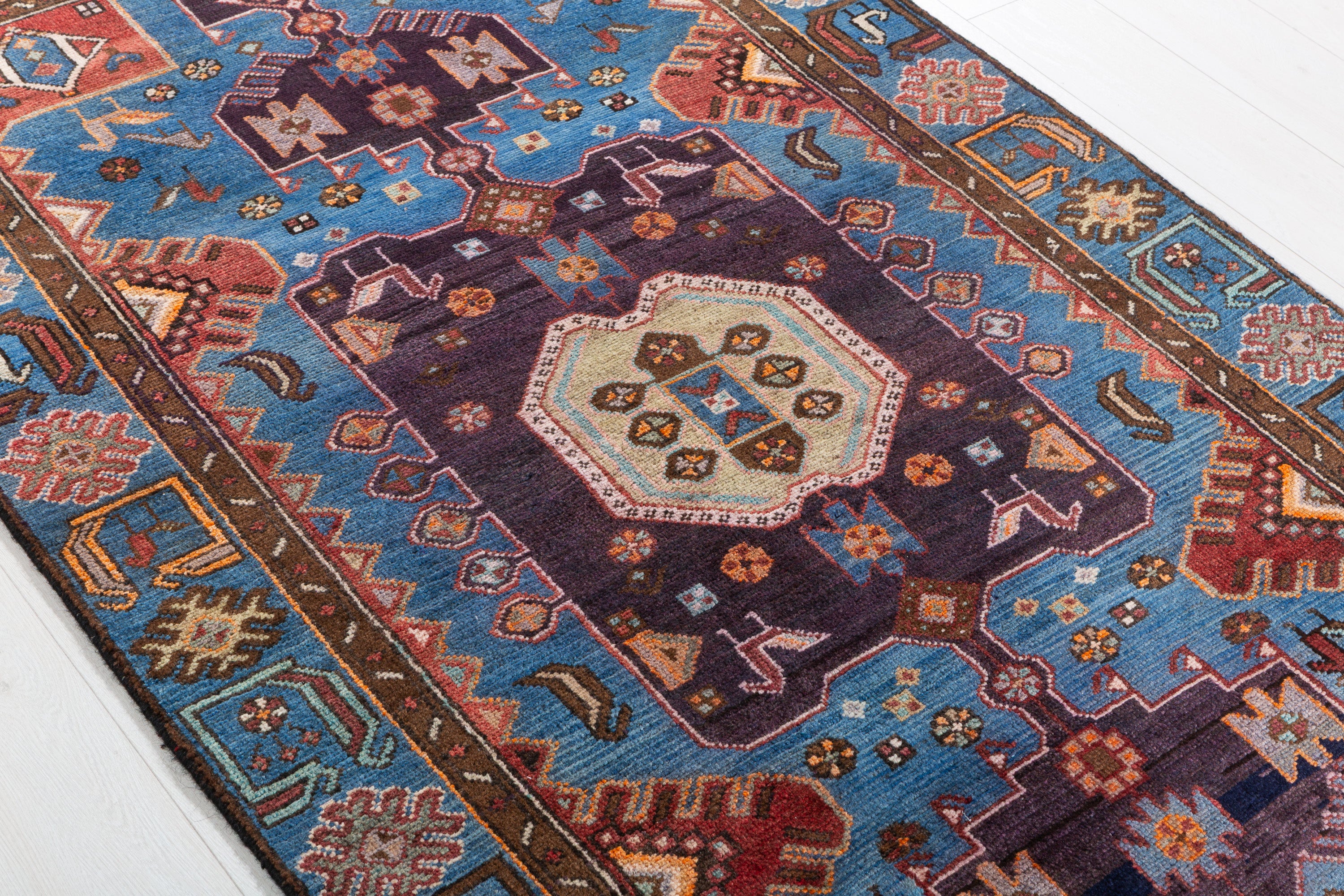 Collectible Vintage Blue Geometric Area Rug – 6' 6" x 3' 8" (199 x 112 cm)