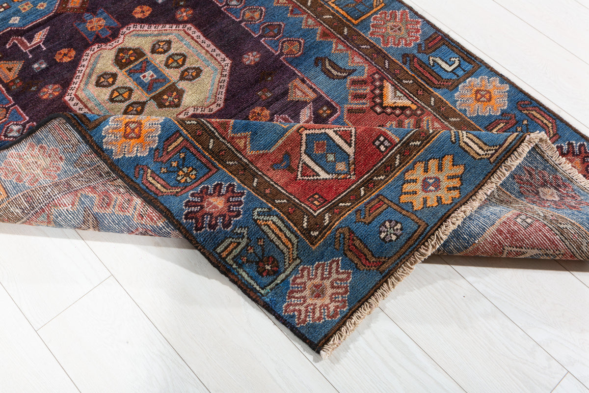 Collectible Vintage Blue Geometric Area Rug – 6' 6" x 3' 8" (199 x 112 cm)