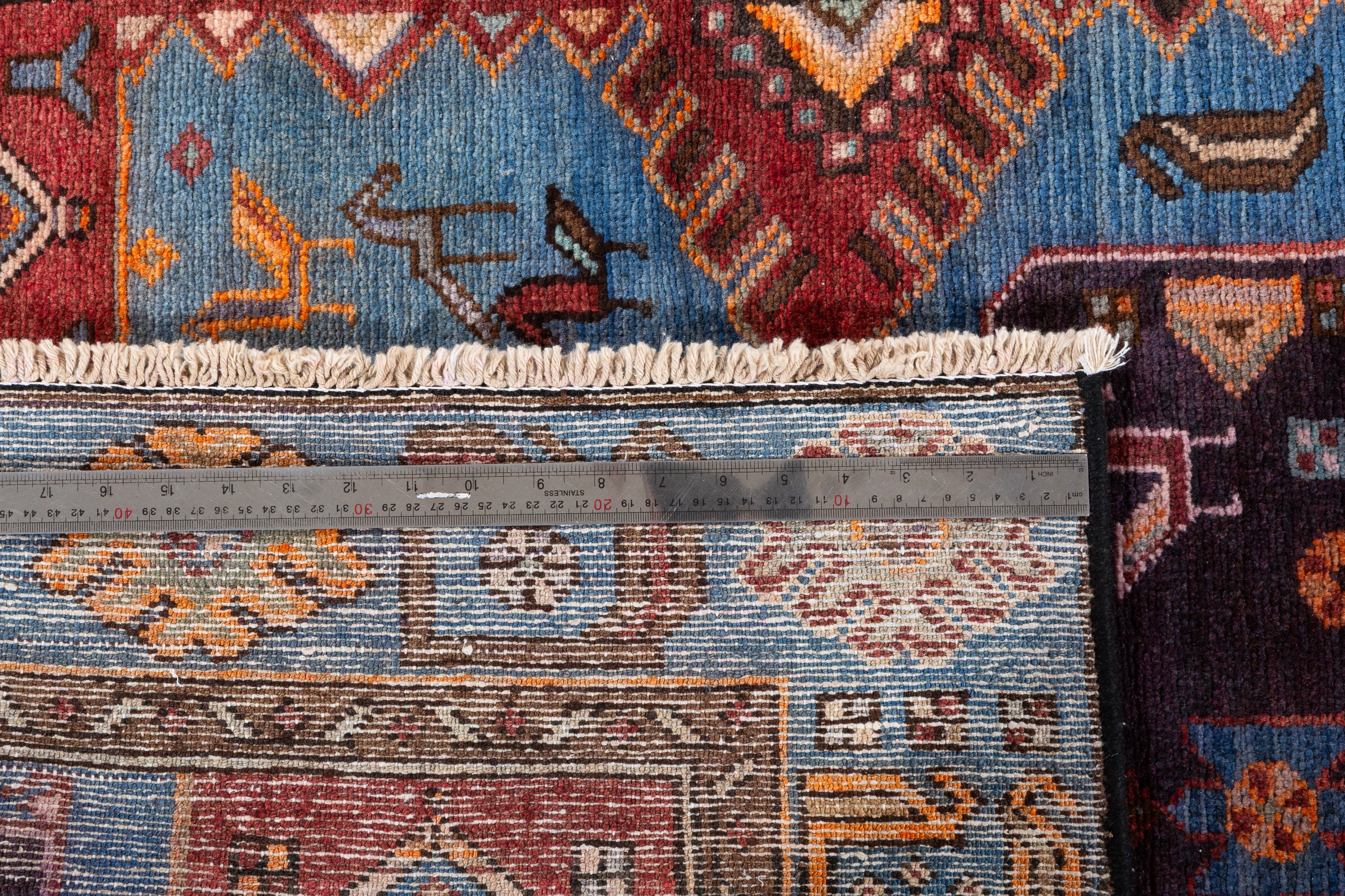 Collectible Vintage Blue Geometric Area Rug – 6' 6" x 3' 8" (199 x 112 cm)