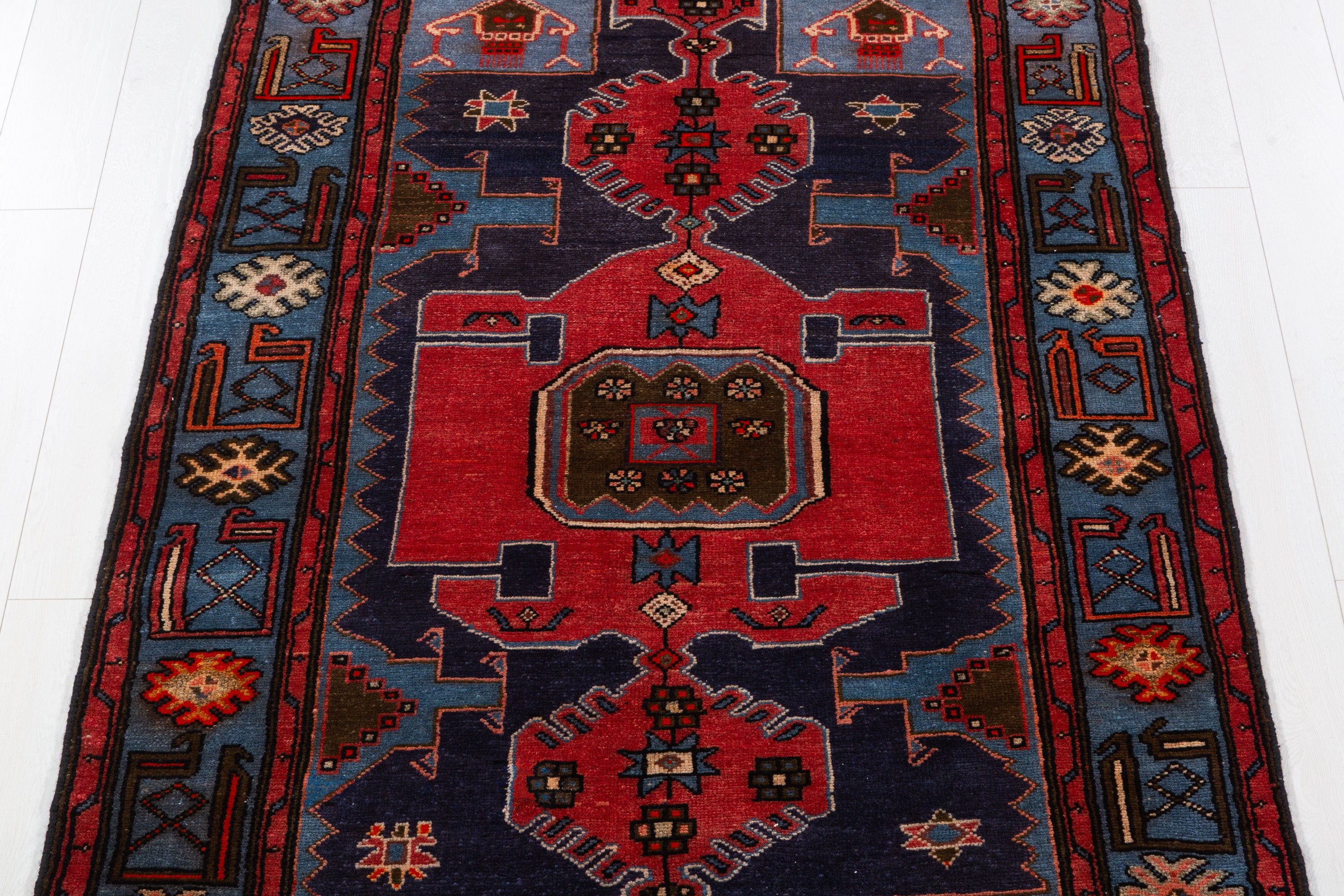 Collectible Vintage Navy blue, red, blue Geometric Area Rug – 6' 7" x 4' 2" (201 x 126 cm)