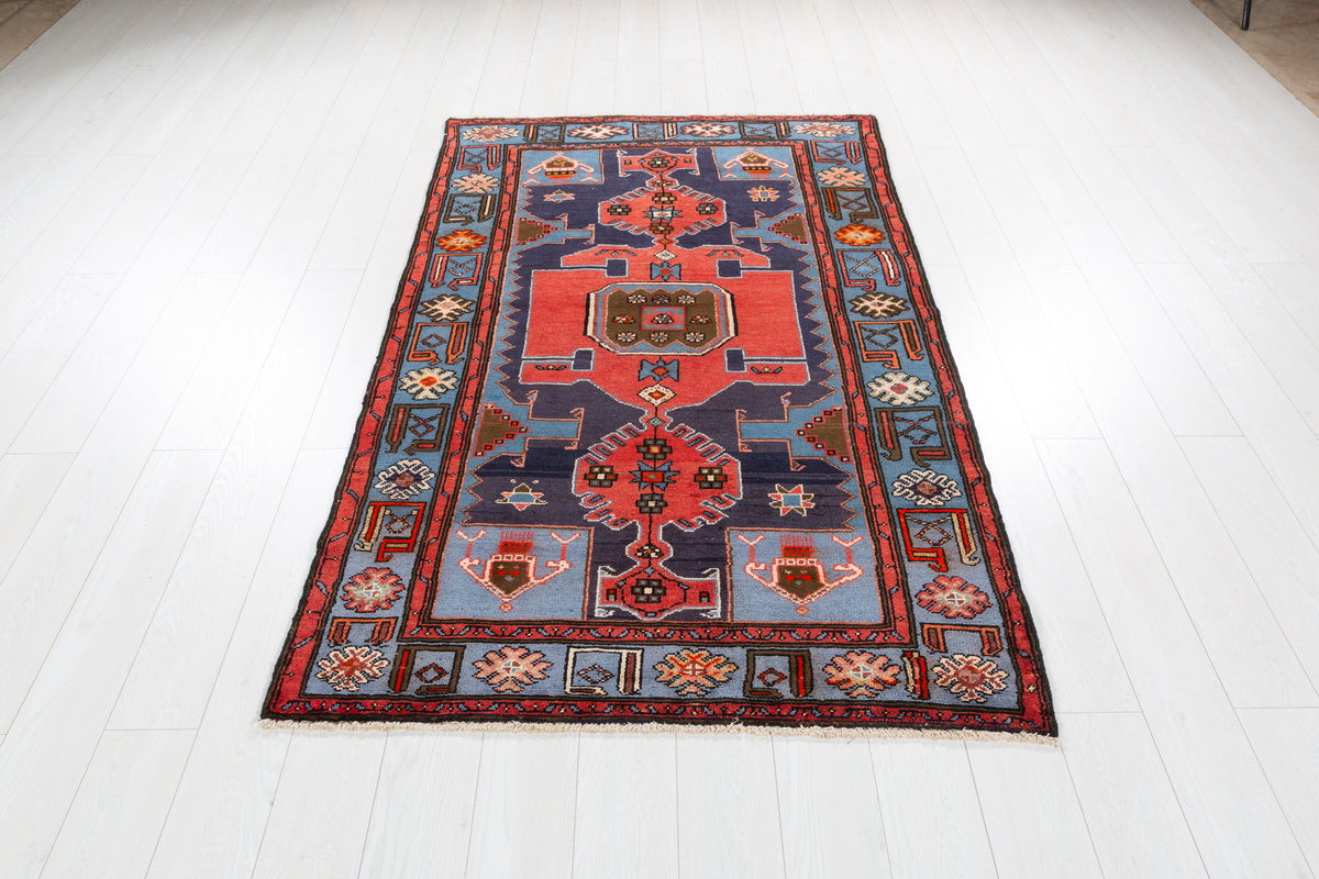 Collectible Vintage Navy blue, red, blue Geometric Area Rug – 6' 7" x 4' 2" (201 x 126 cm)