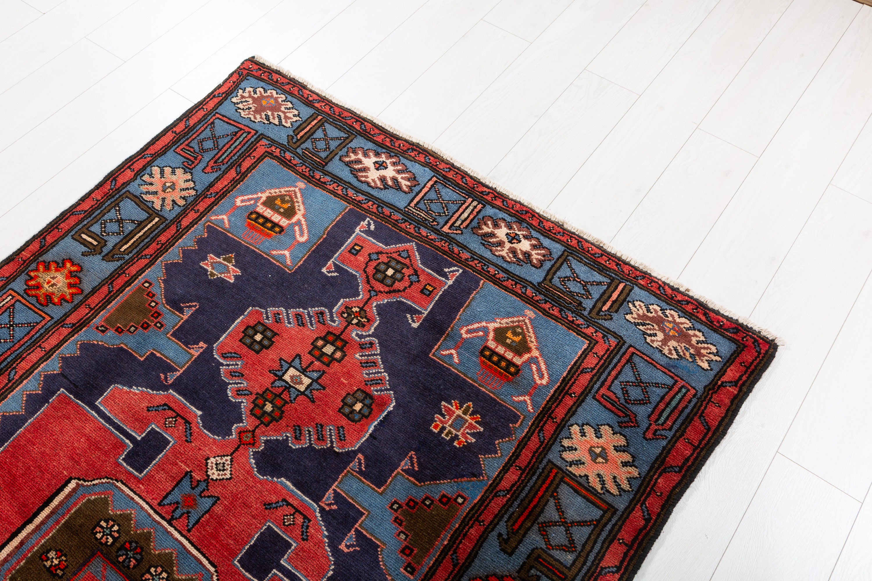 Collectible Vintage Navy blue, red, blue Geometric Area Rug – 6' 7" x 4' 2" (201 x 126 cm)