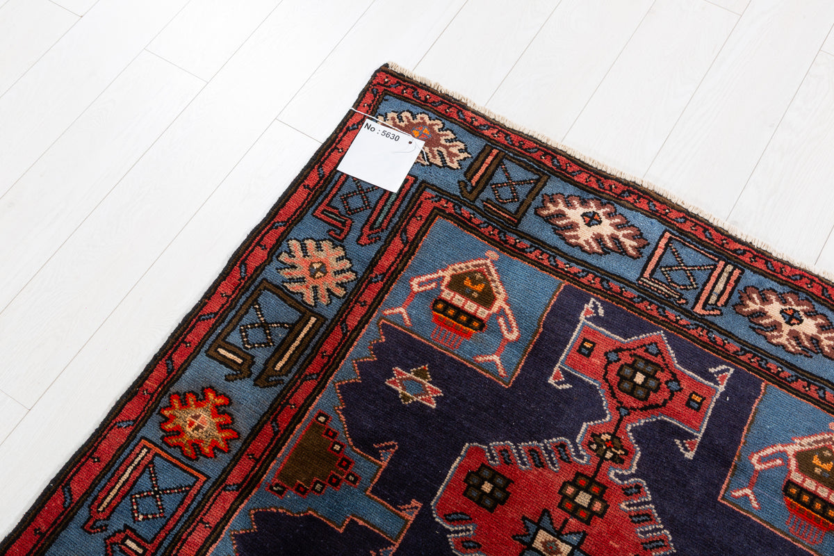 Collectible Vintage Navy blue, red, blue Geometric Area Rug – 6' 7" x 4' 2" (201 x 126 cm)