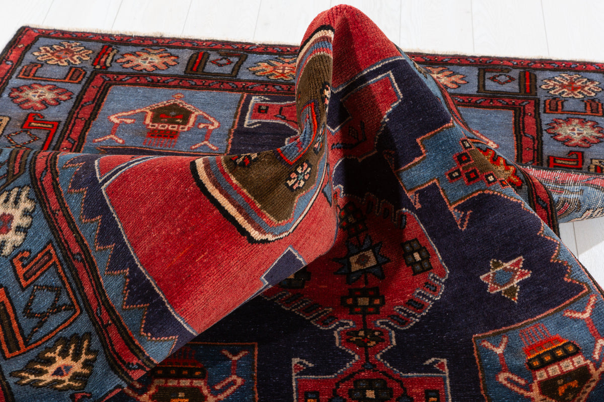 Collectible Vintage Navy blue, red, blue Geometric Area Rug – 6' 7" x 4' 2" (201 x 126 cm)