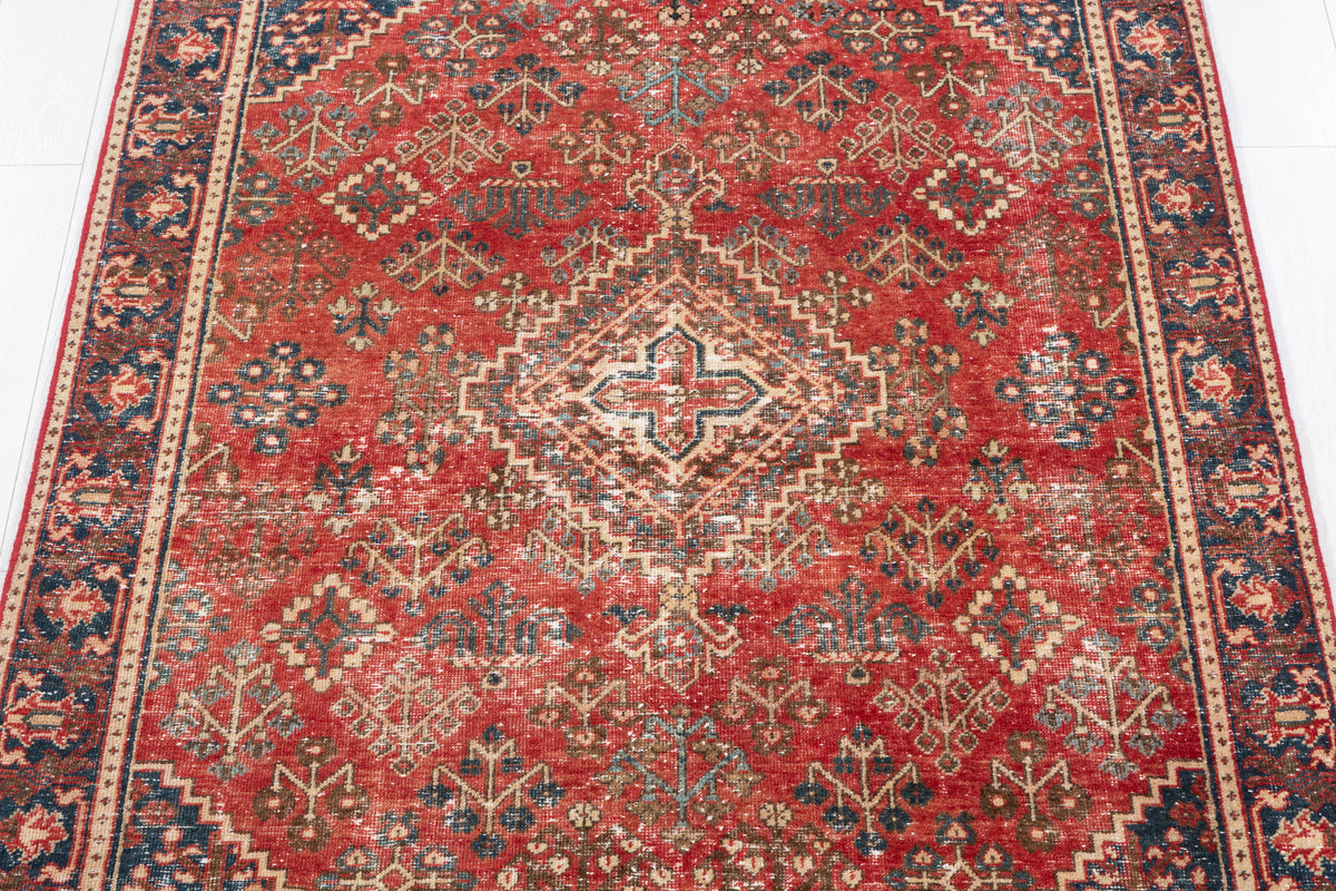 Vintage Red, blue Geometric Area Rug – 6' 7" x 4' 3" (201 x 129 cm)