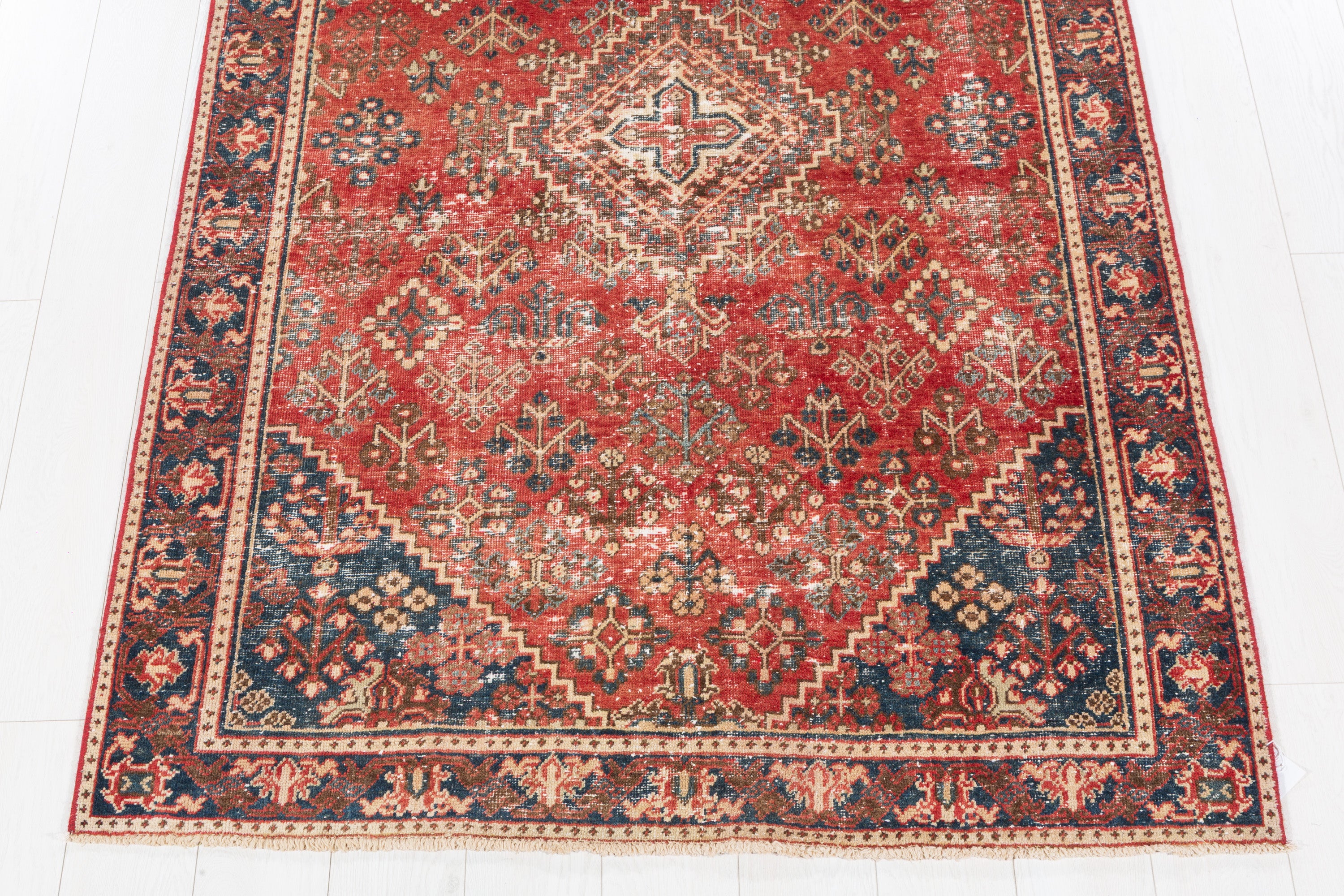 Vintage Red, blue Geometric Area Rug – 6' 7" x 4' 3" (201 x 129 cm)