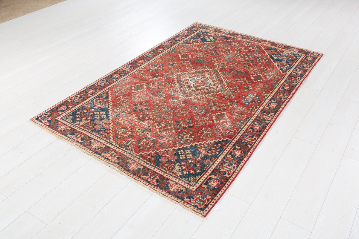 Vintage Red, blue Geometric Area Rug – 6' 7" x 4' 3" (201 x 129 cm)