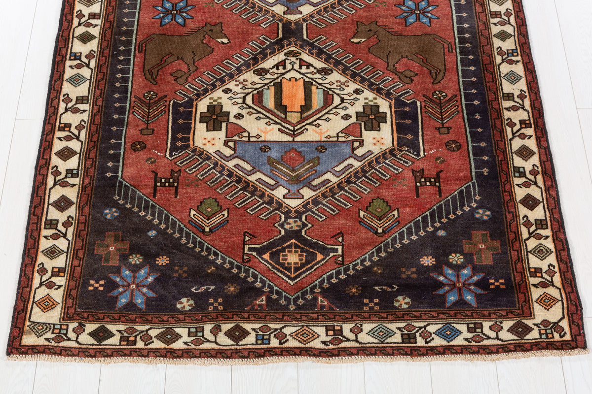 Collectible Vintage Rust red, beige Geometric Area Rug – 6' 4" x 4' 3" (192 x 129 cm)