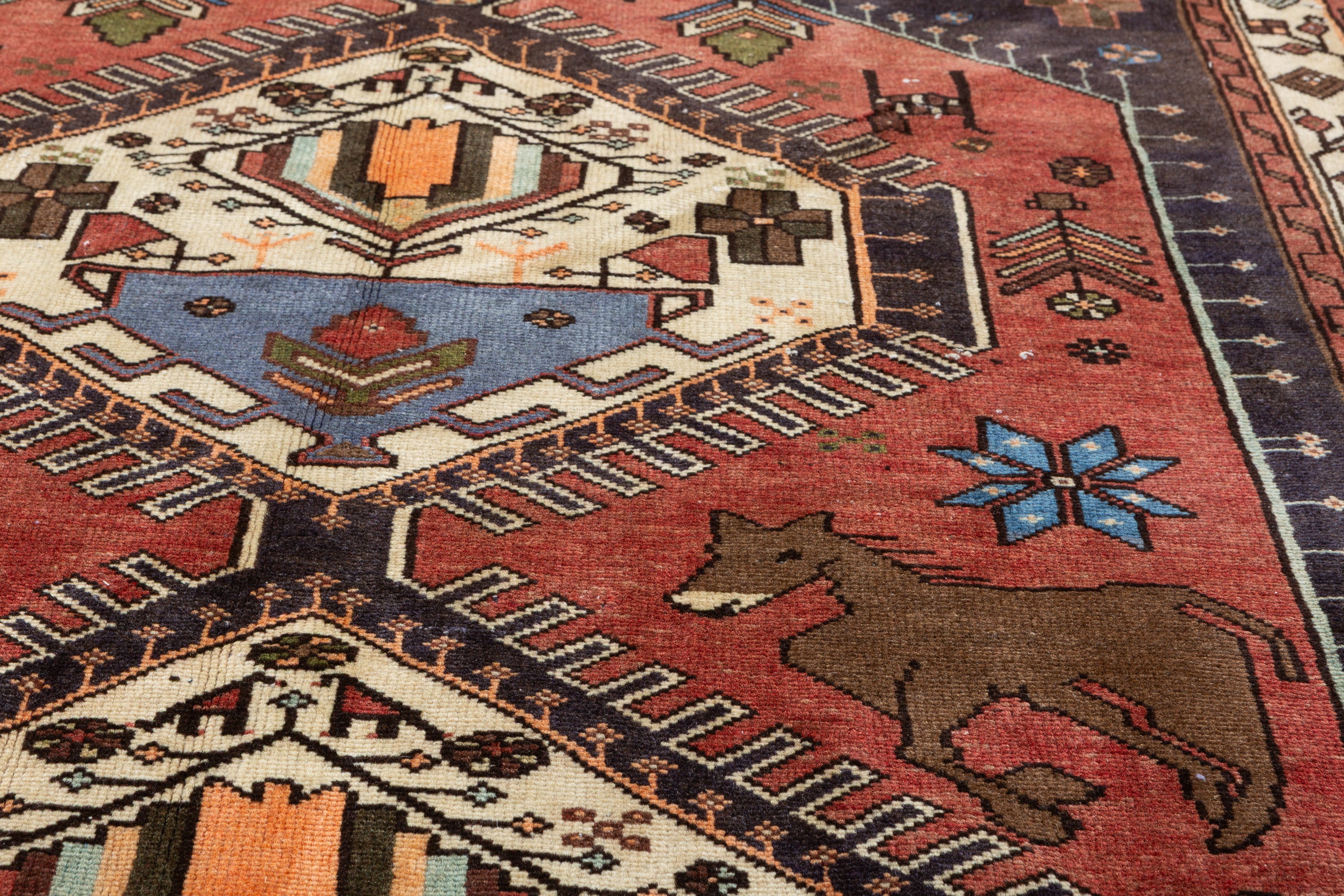 Collectible Vintage Rust red, beige Geometric Area Rug – 6' 4" x 4' 3" (192 x 129 cm)