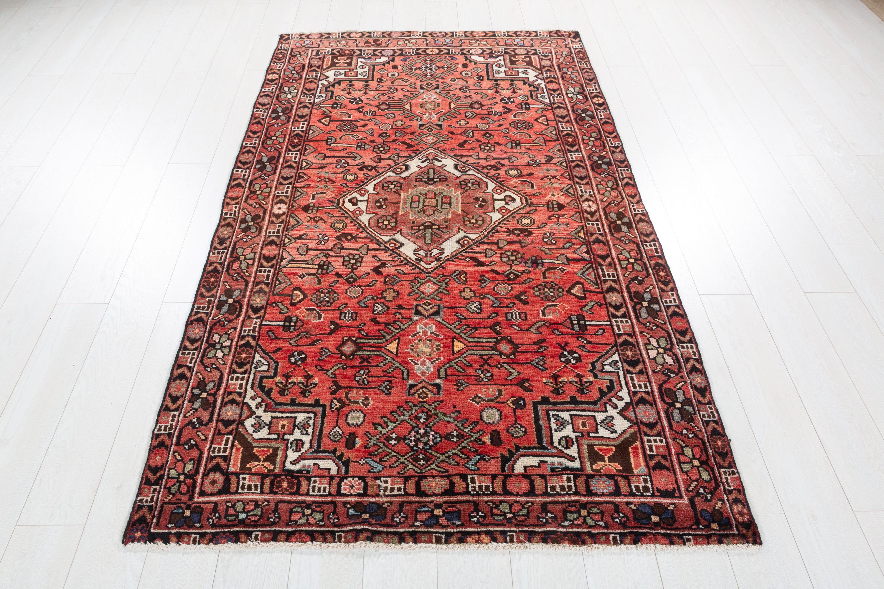 Vintage Bright red Geometric Area Rug – 7' 1" x 4' 4" (217 x 131 cm)