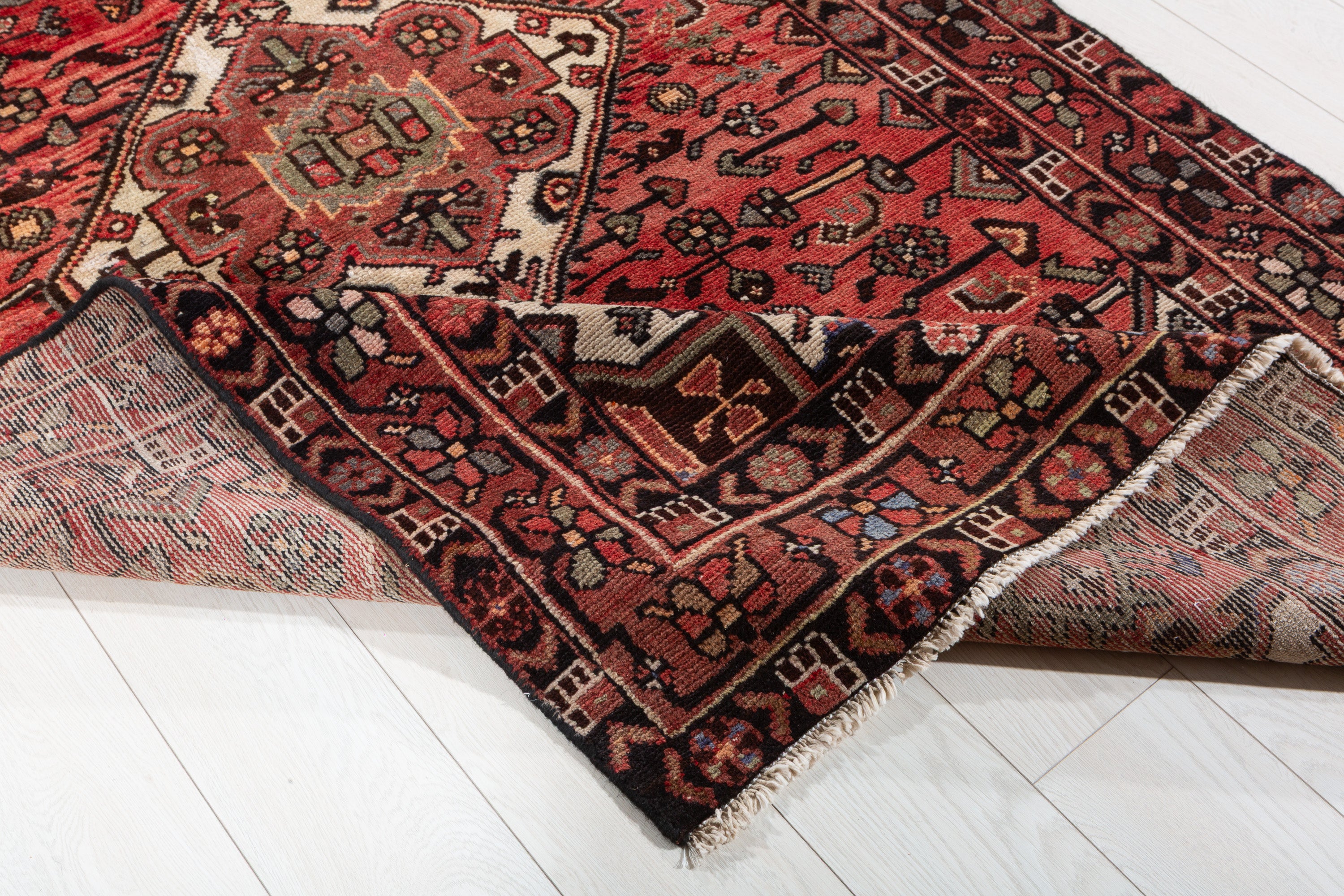 Vintage Bright red Geometric Area Rug – 7' 1" x 4' 4" (217 x 131 cm)