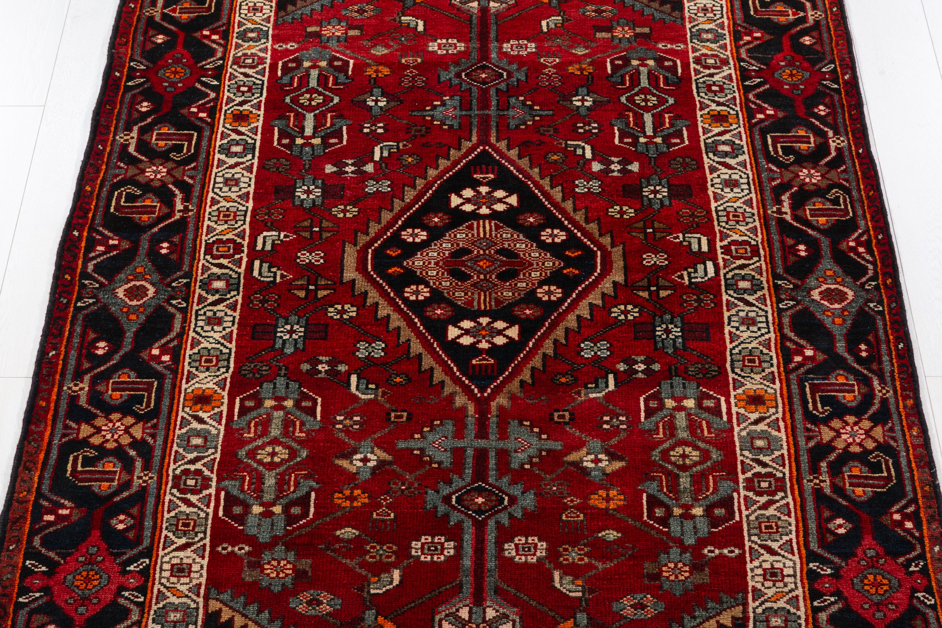 Collectible Vintage Red Geometric Area Rug – 7' 4" x 4' 6" (224 x 136 cm)