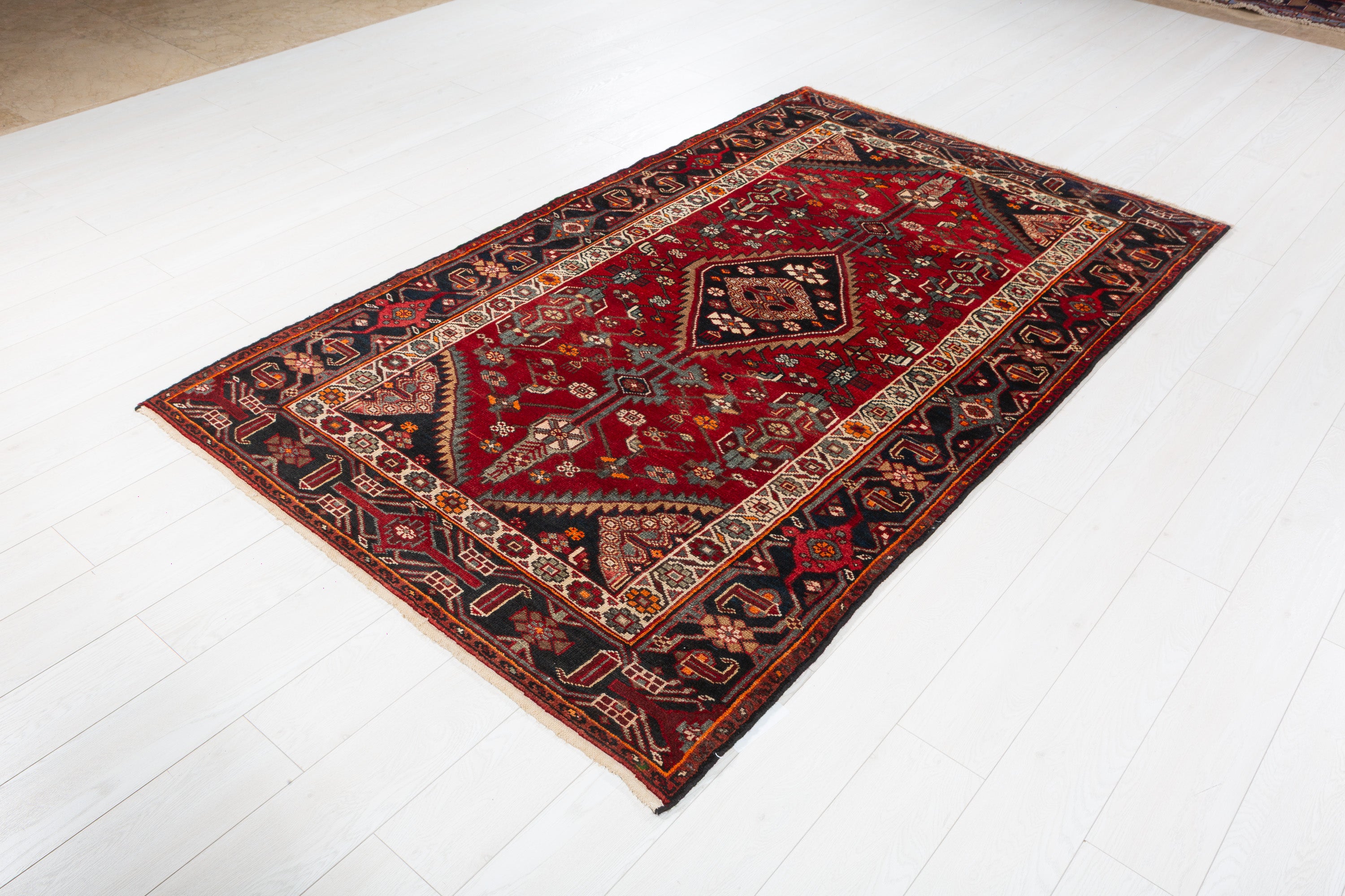 Collectible Vintage Red Geometric Area Rug – 7' 4" x 4' 6" (224 x 136 cm)