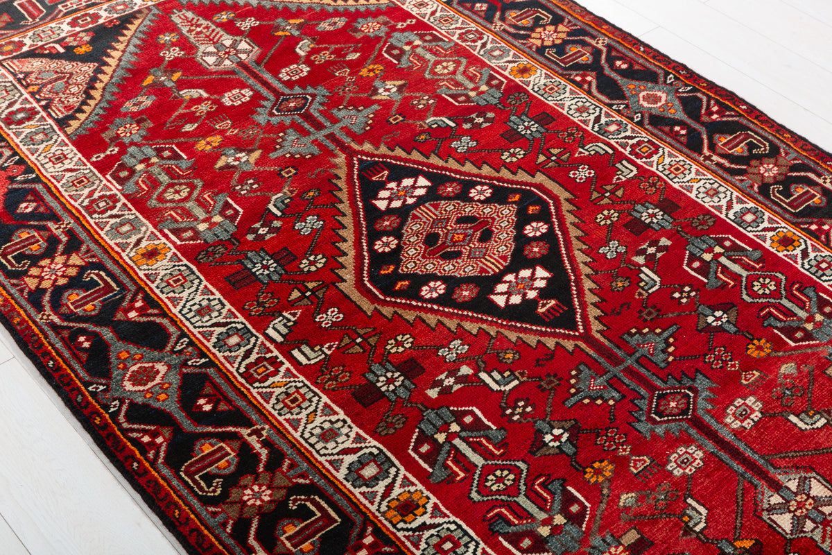 Collectible Vintage Red Geometric Area Rug – 7' 4" x 4' 6" (224 x 136 cm)