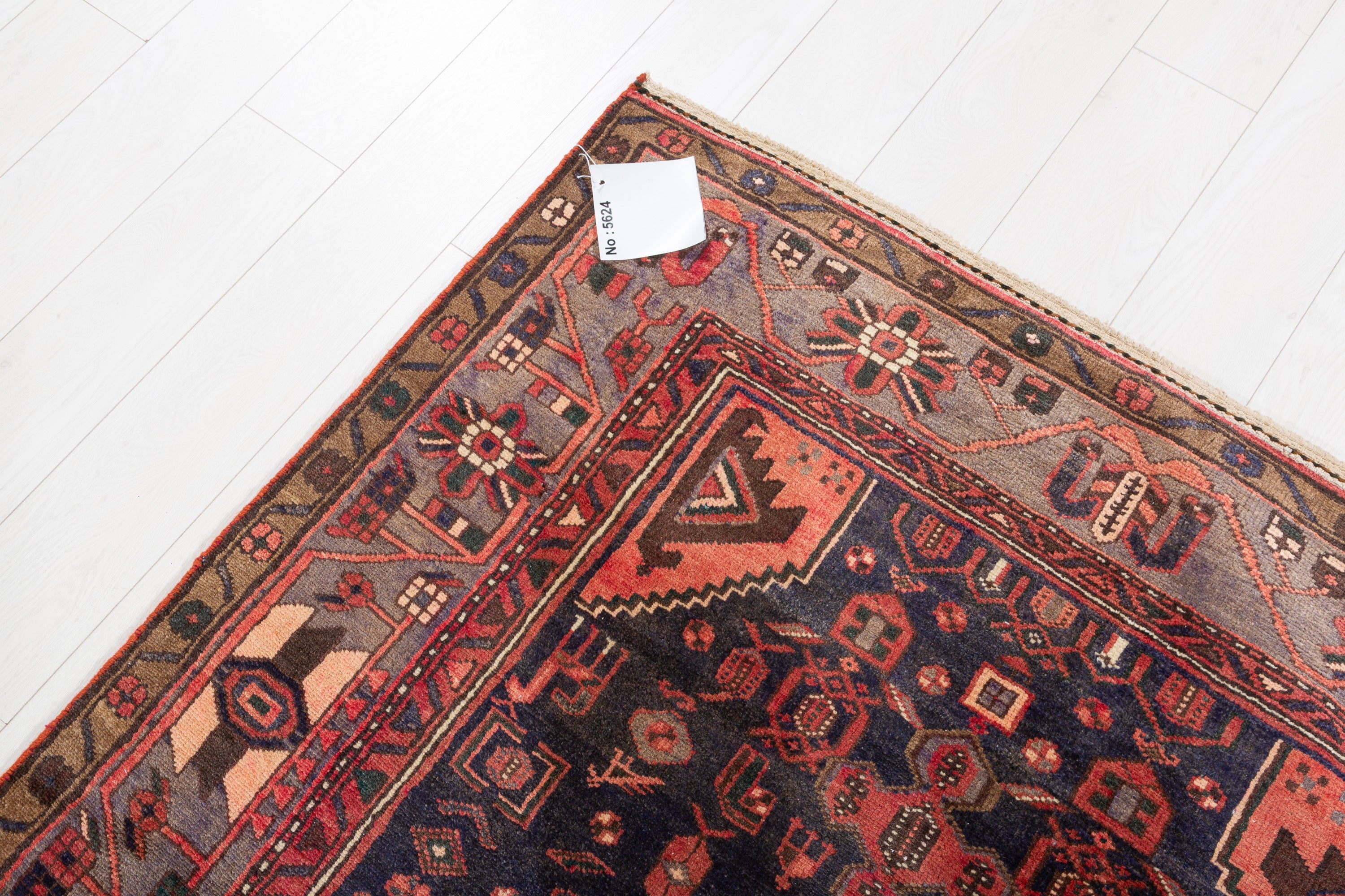 Vintage Red, navy blue, gray Geometric Area Rug – 7' 2" x 4' 5" (218 x 134 cm)