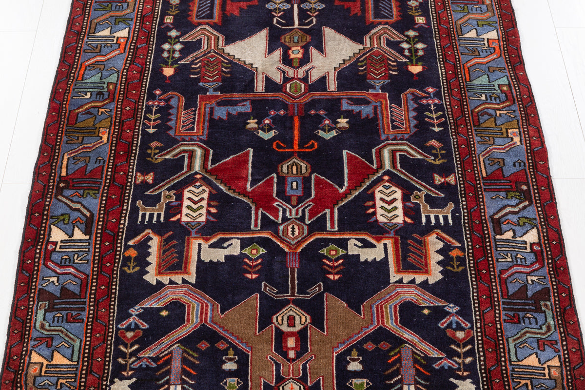 Vintage Navy blue, blue Geometric Hand-Knotted Area Rug – 6' 10" x 4' 7" (209 x 140 cm)