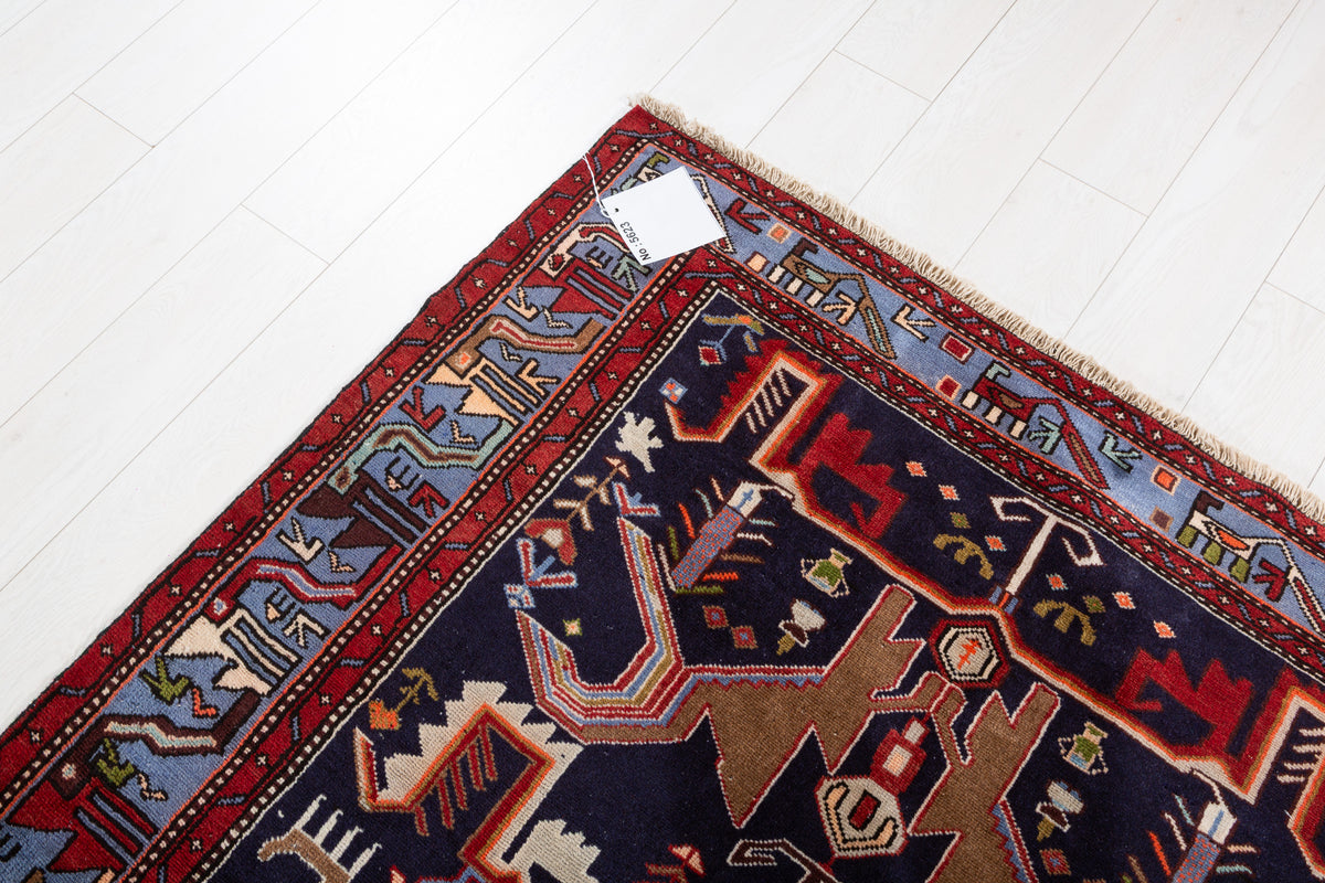 Vintage Navy blue, blue Geometric Hand-Knotted Area Rug – 6' 10" x 4' 7" (209 x 140 cm)
