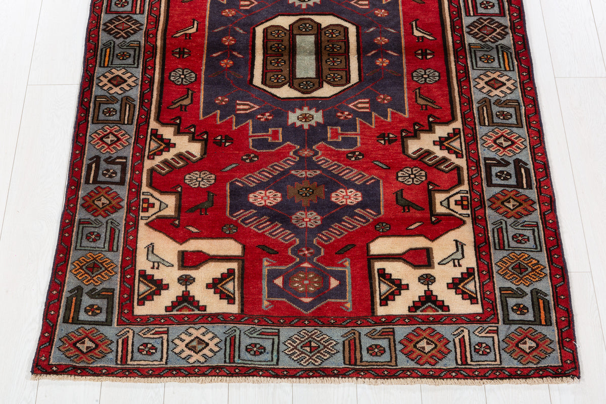 Collectible Vintage Red, turquoise blue Geometric Area Rug – 6' 4" x 4' 1" (194 x 125 cm)