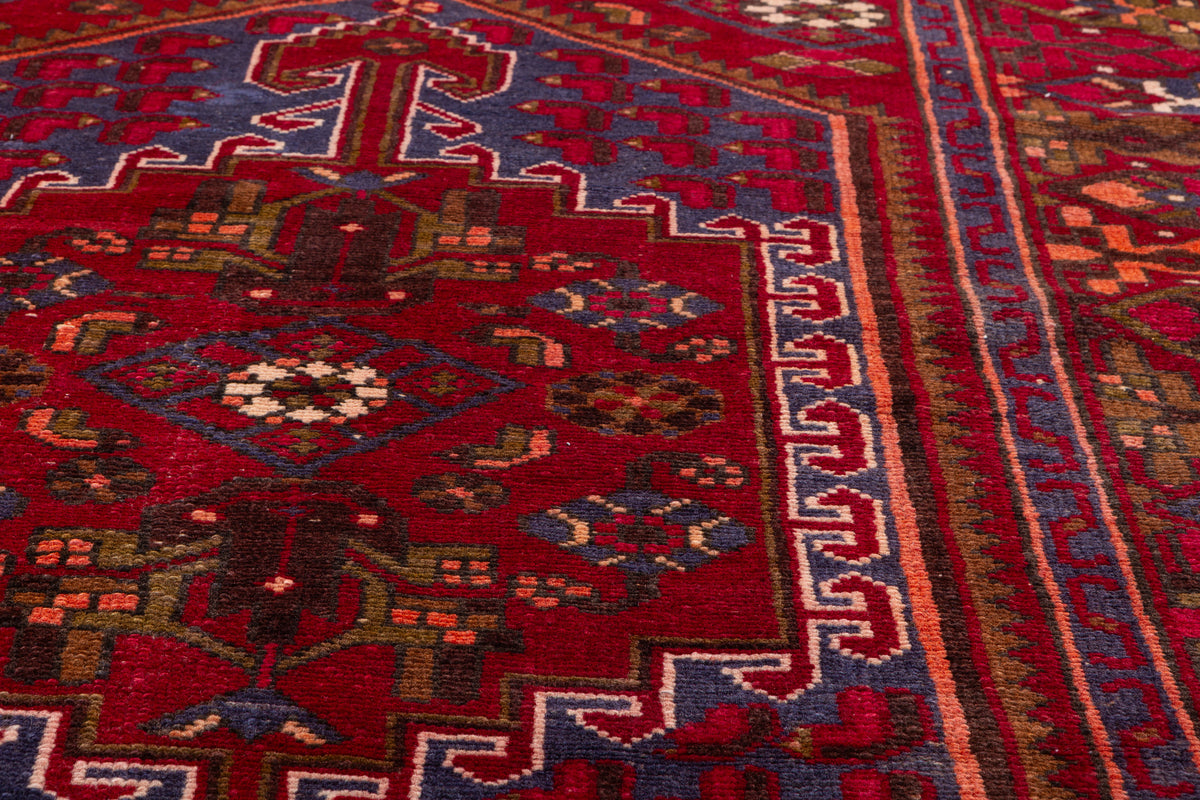 Vintage Red, orange Geometric Area Rug – 7' 7" x 4' 3" (232 x 129 cm)