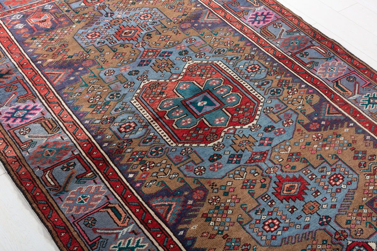 Collectible Vintage Brown, turquoise blue Geometric Hand-Knotted Area Rug – 6' 7" x 4' 7" (201 x 140 cm)