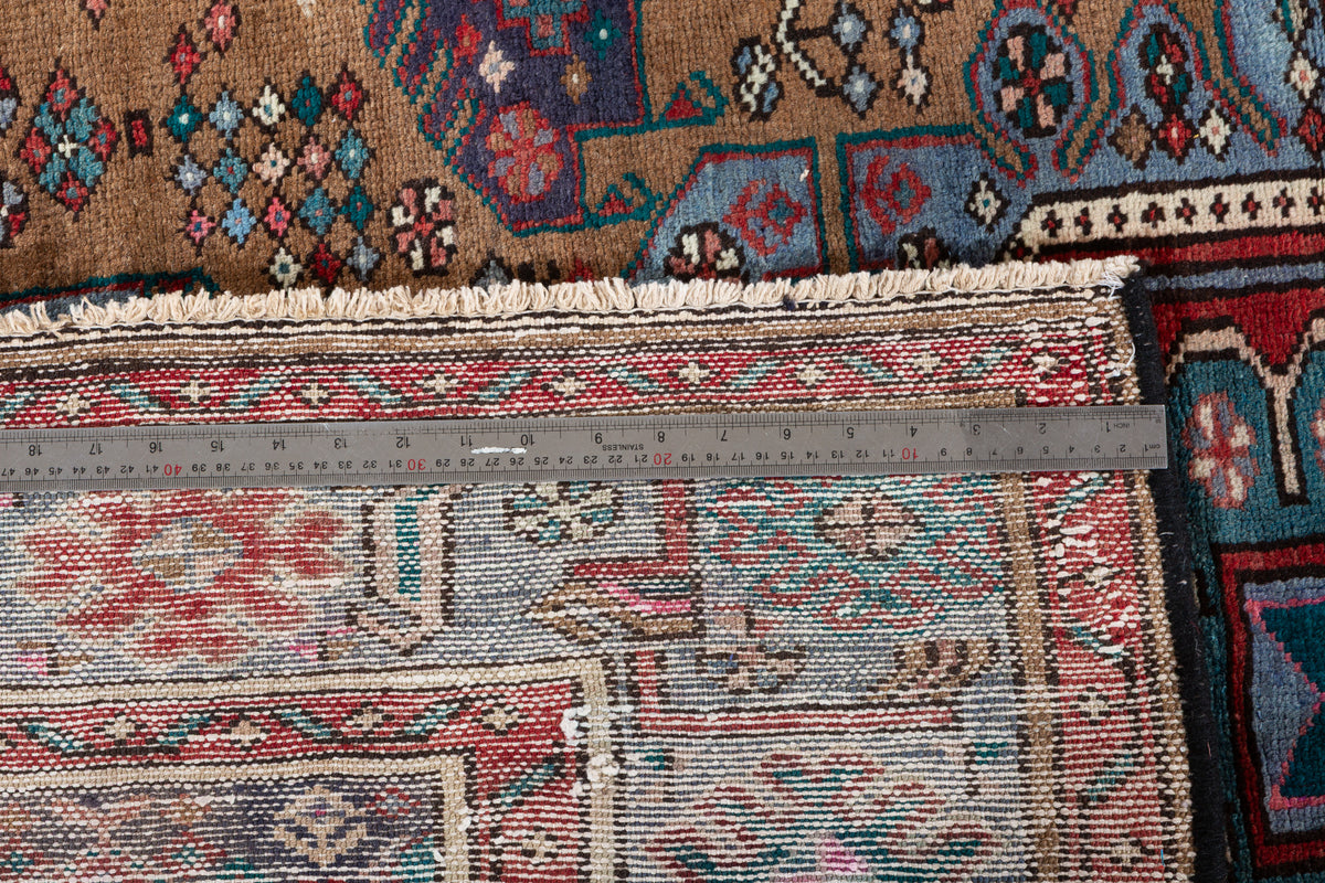 Collectible Vintage Brown, turquoise blue Geometric Hand-Knotted Area Rug – 6' 7" x 4' 7" (201 x 140 cm)