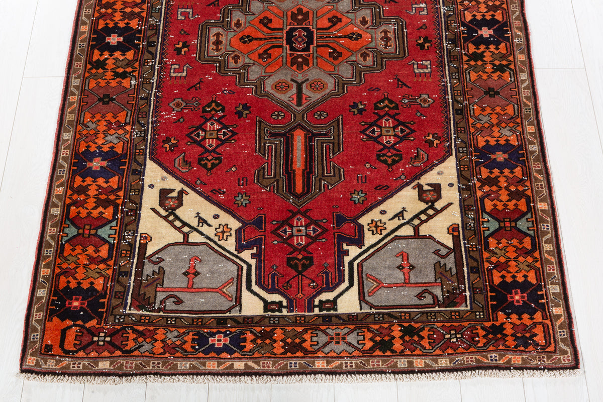 Vintage Red, orange Geometric Hand-Knotted Area Rug – 6' 5" x 4' 4" (195 x 133 cm)