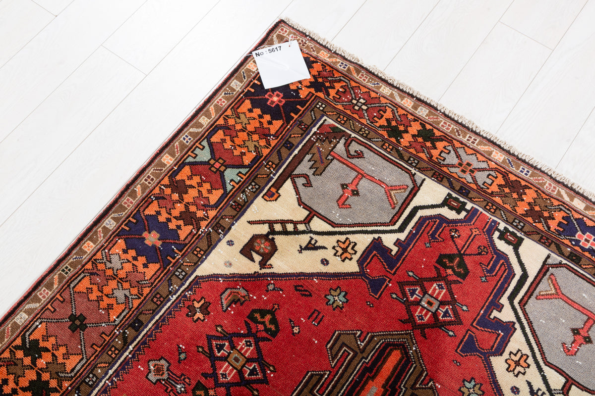 Vintage Red, orange Geometric Hand-Knotted Area Rug – 6' 5" x 4' 4" (195 x 133 cm)