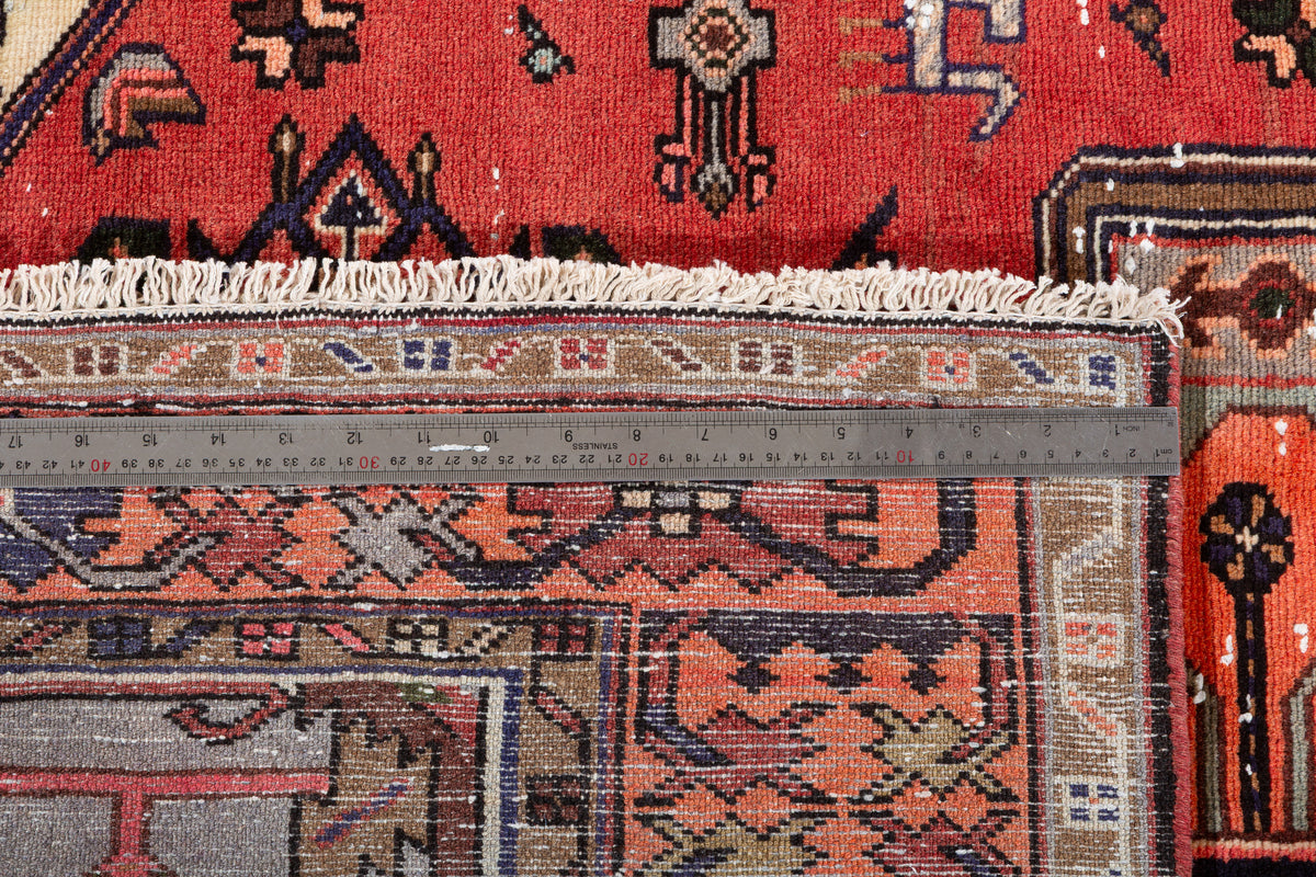 Vintage Red, orange Geometric Hand-Knotted Area Rug – 6' 5" x 4' 4" (195 x 133 cm)