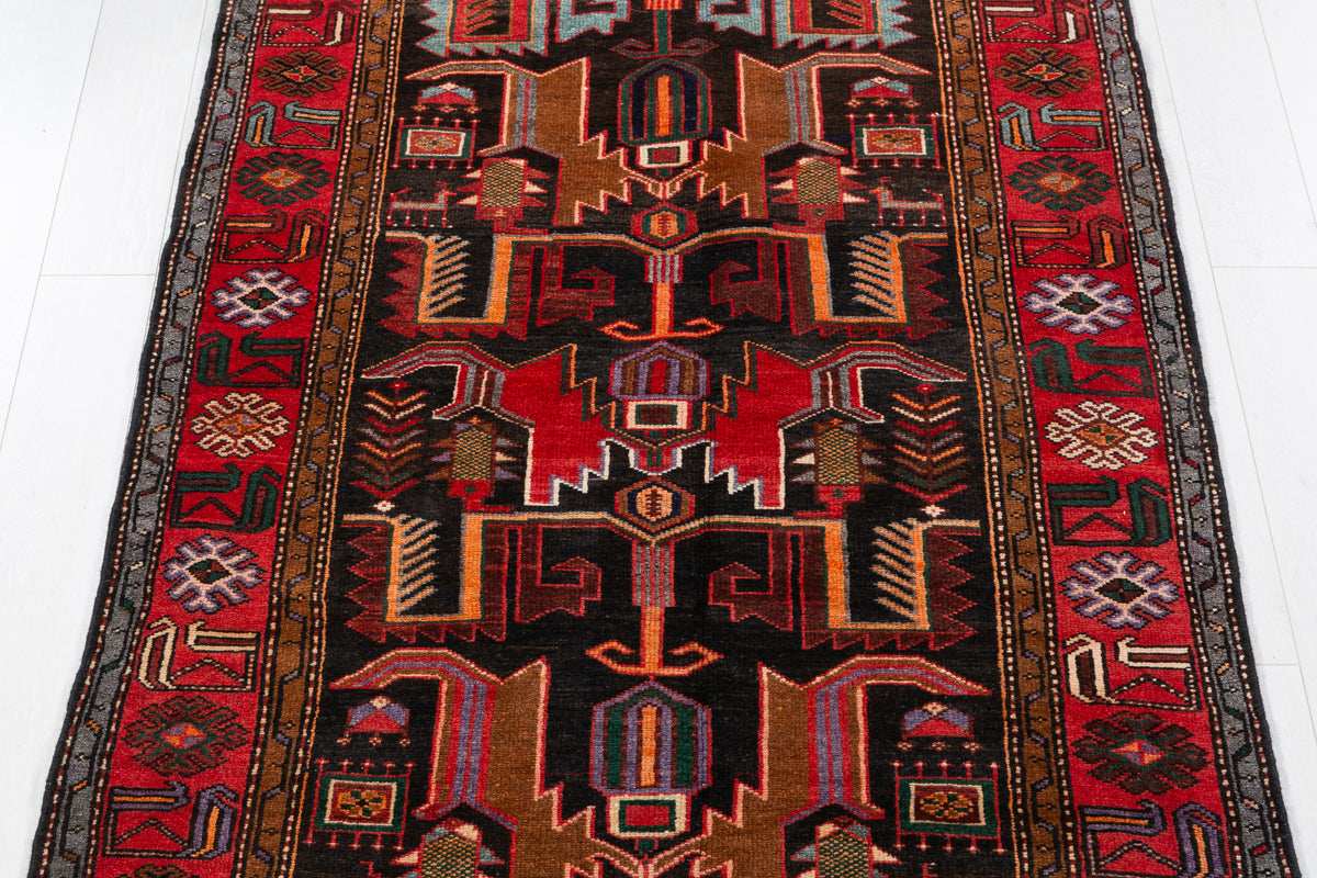 Collectible Vintage Black, red Geometric Hand-Knotted Area Rug – 6' 11" x 4' 2" (212 x 127 cm)