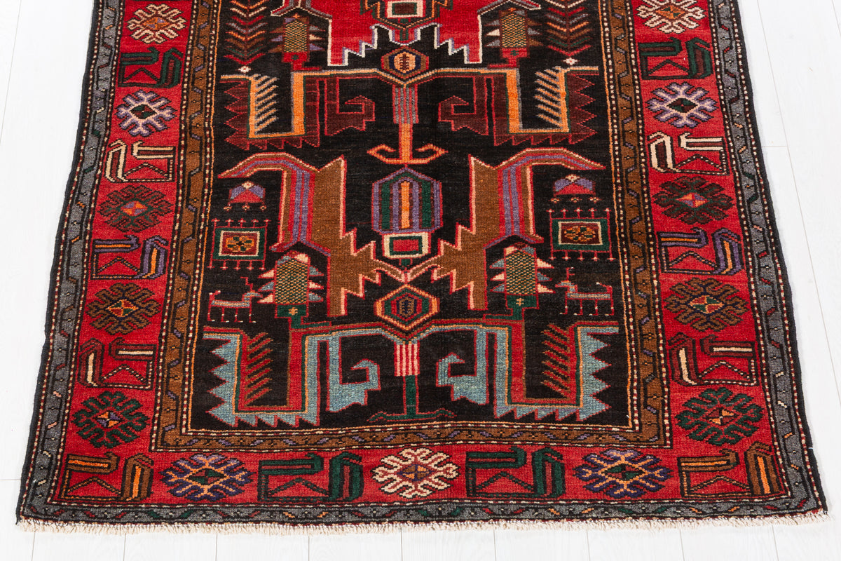 Collectible Vintage Black, red Geometric Hand-Knotted Area Rug – 6' 11" x 4' 2" (212 x 127 cm)