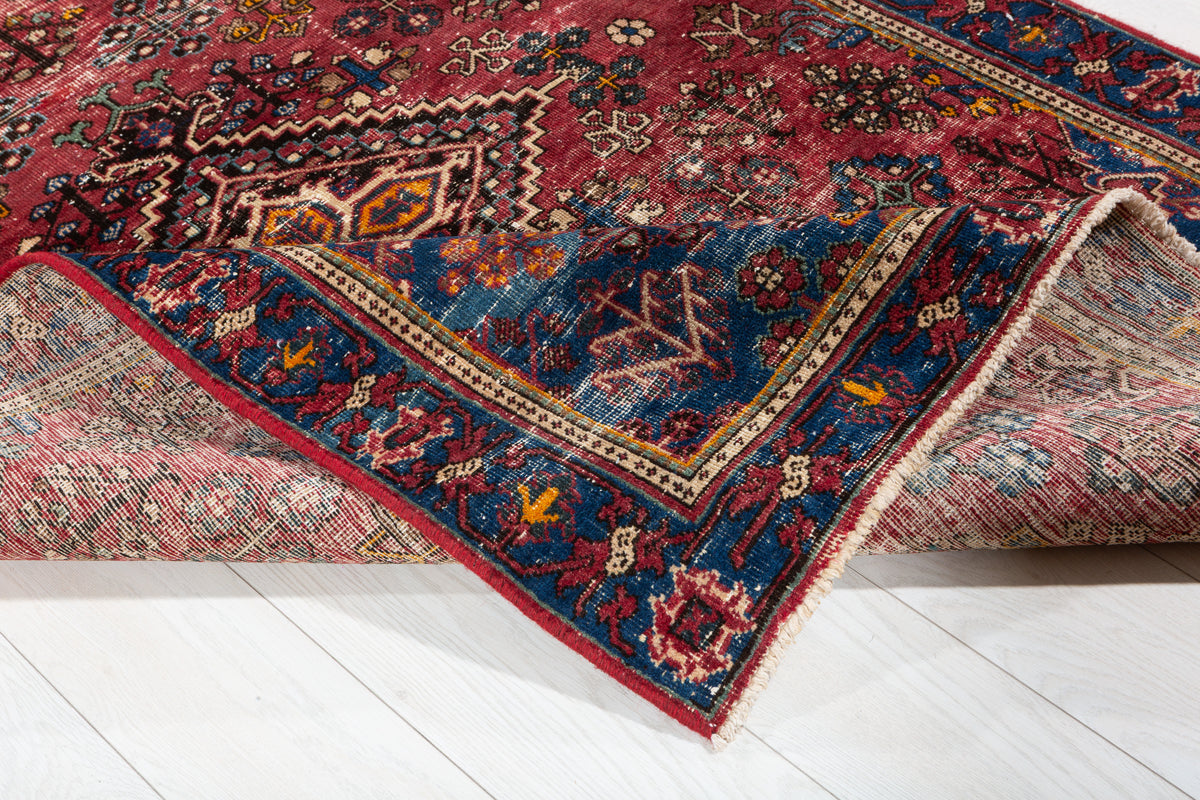Antique Red, blue Geometric Hand-Knotted Area Rug – 6' 2" x 4' 4" (189 x 133 cm)