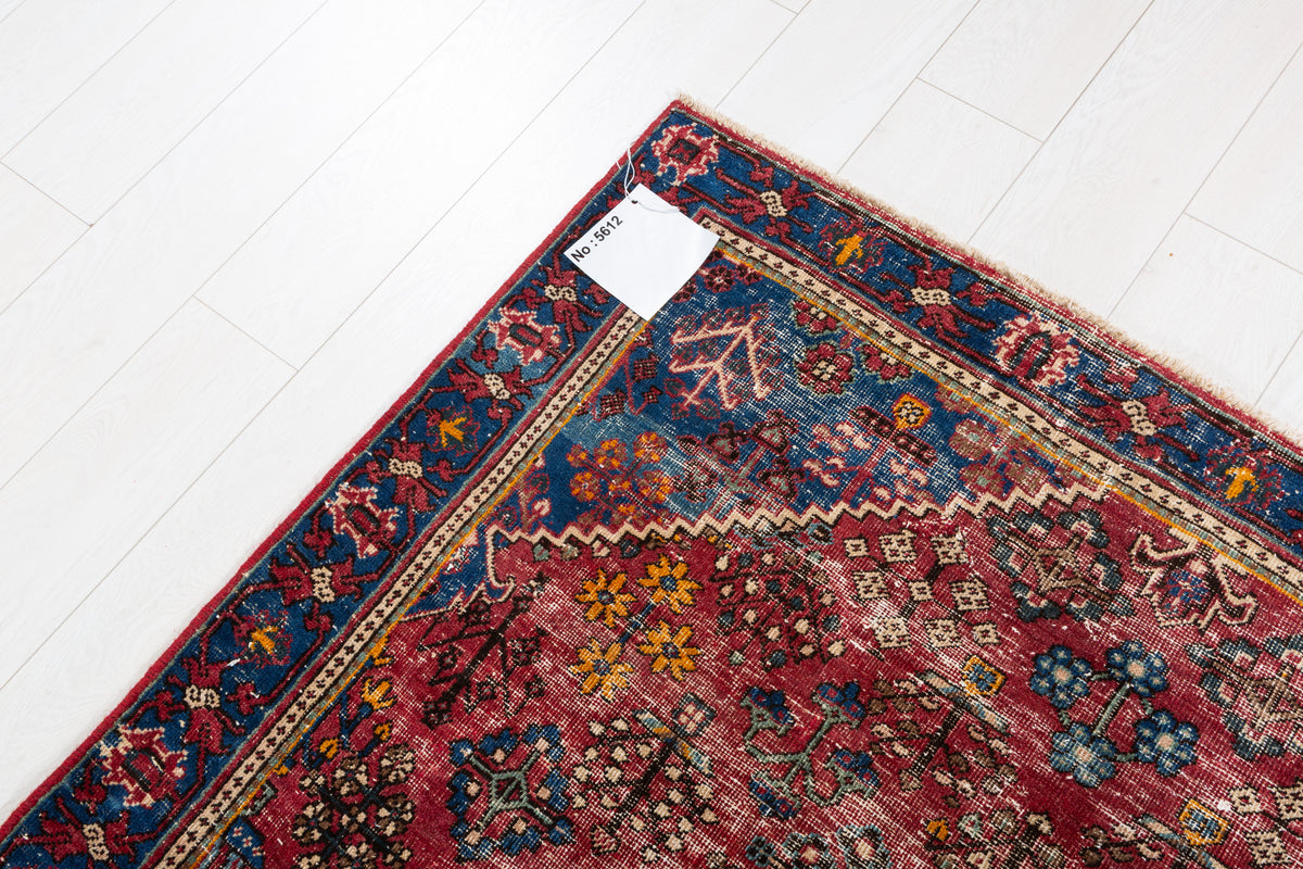 Antique Red, blue Geometric Hand-Knotted Area Rug – 6' 2" x 4' 4" (189 x 133 cm)