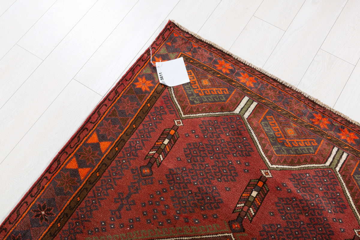Tapis vintage rouge rouille et orange à motif géométrique – 6' 6" x 4' 1" (198 x 125 cm)