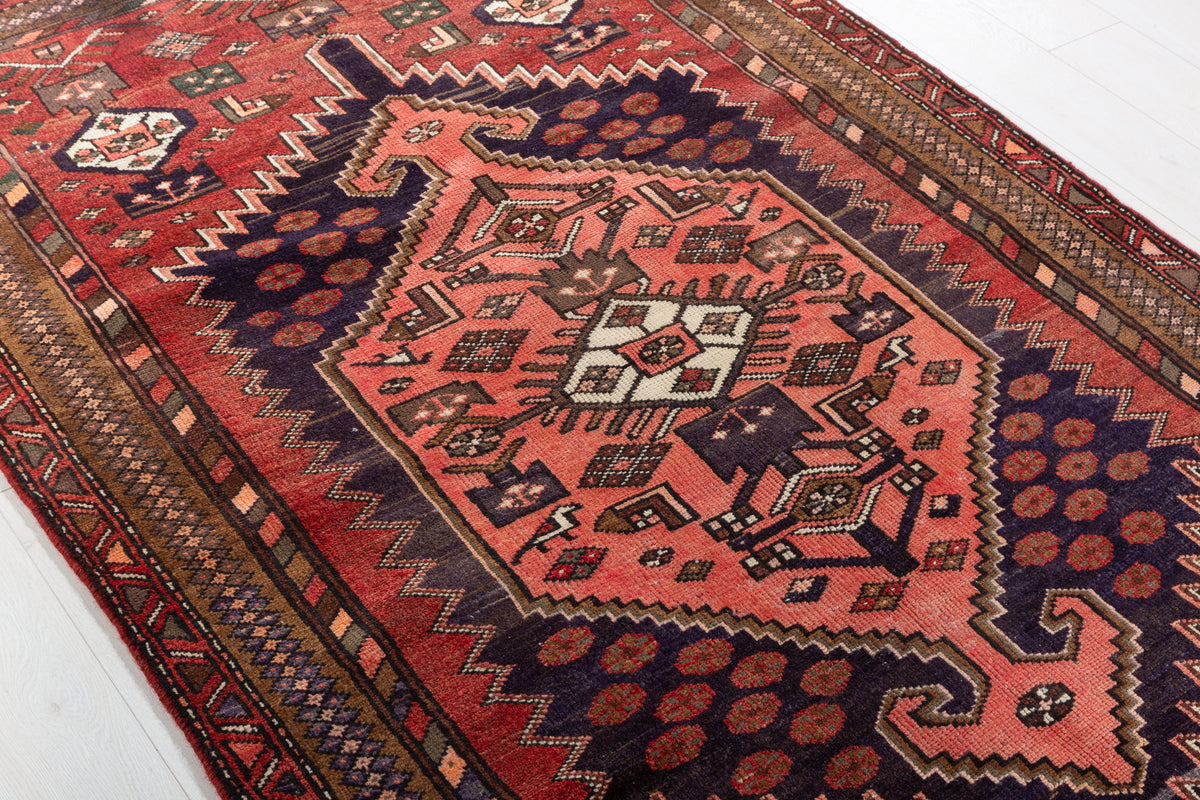 Vintage Rust red, salmon pink, brown Geometric Hand-Knotted Area Rug – 7' 2" x 4' 2" (218 x 126 cm)