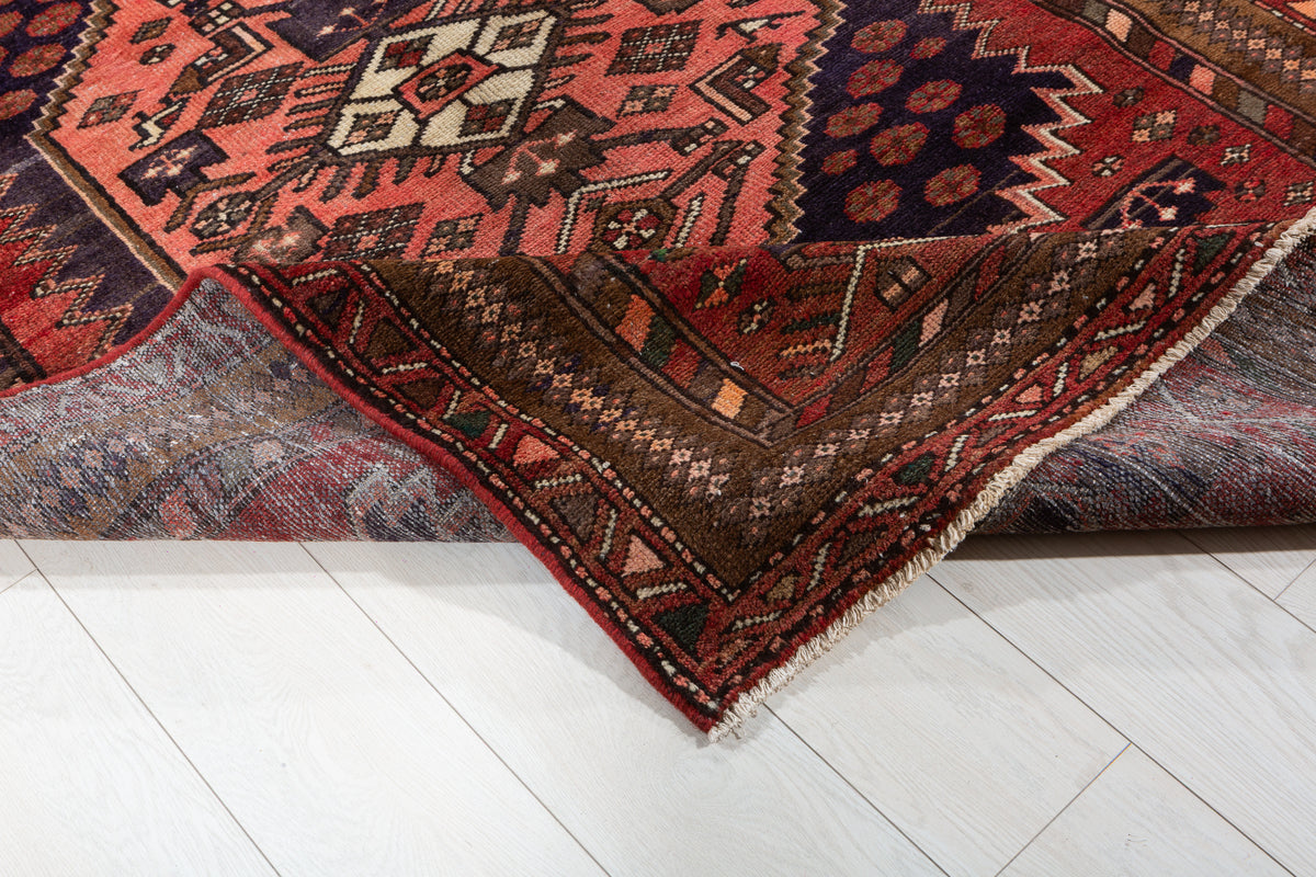 Vintage Rust red, salmon pink, brown Geometric Hand-Knotted Area Rug – 7' 2" x 4' 2" (218 x 126 cm)