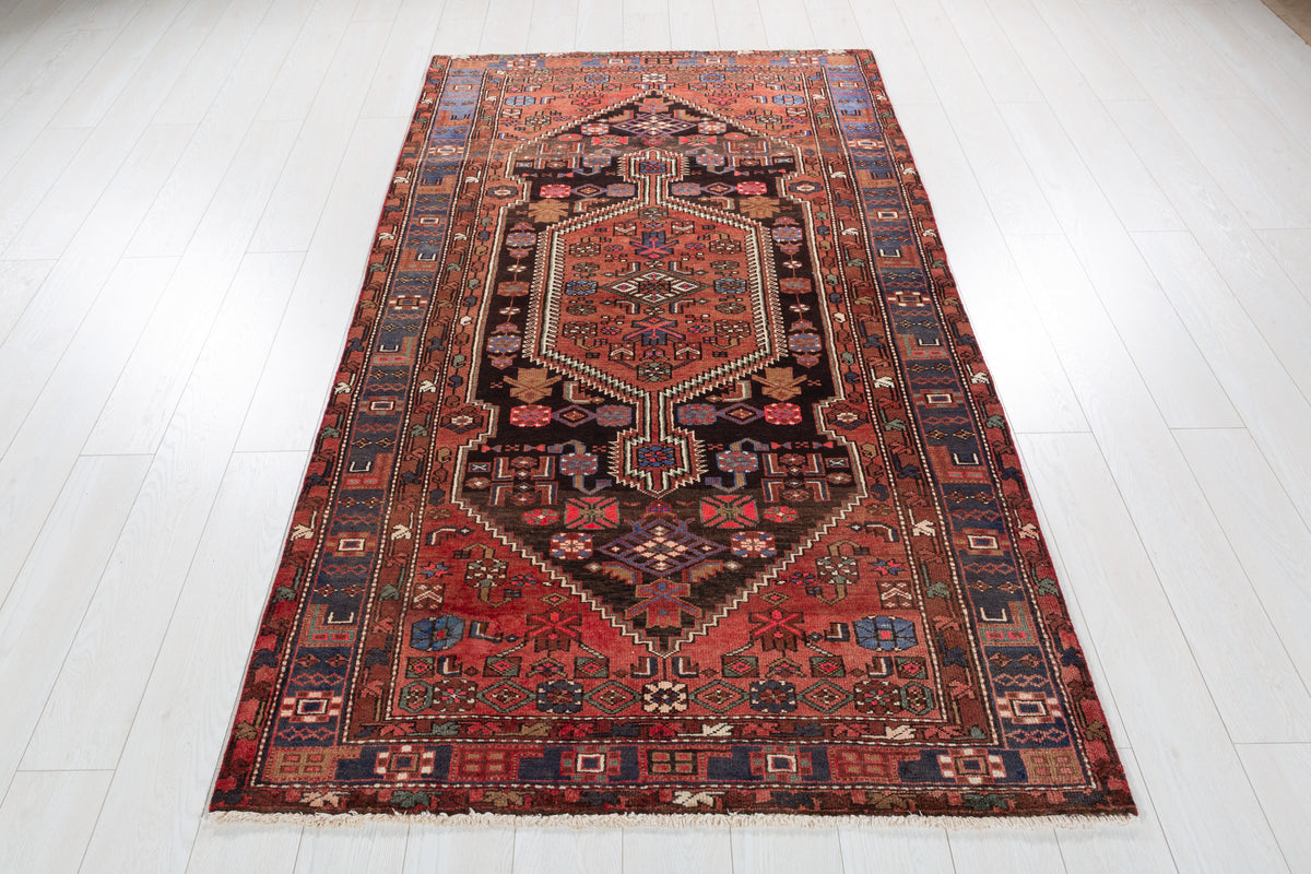 Vintage Rust red, black Geometric Hand-Knotted Area Rug – 7' 3" x 4' 3" (222 x 129 cm)