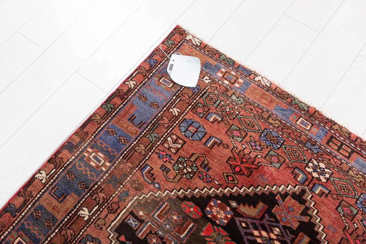 Vintage Rust red, black Geometric Hand-Knotted Area Rug – 7' 3" x 4' 3" (222 x 129 cm)