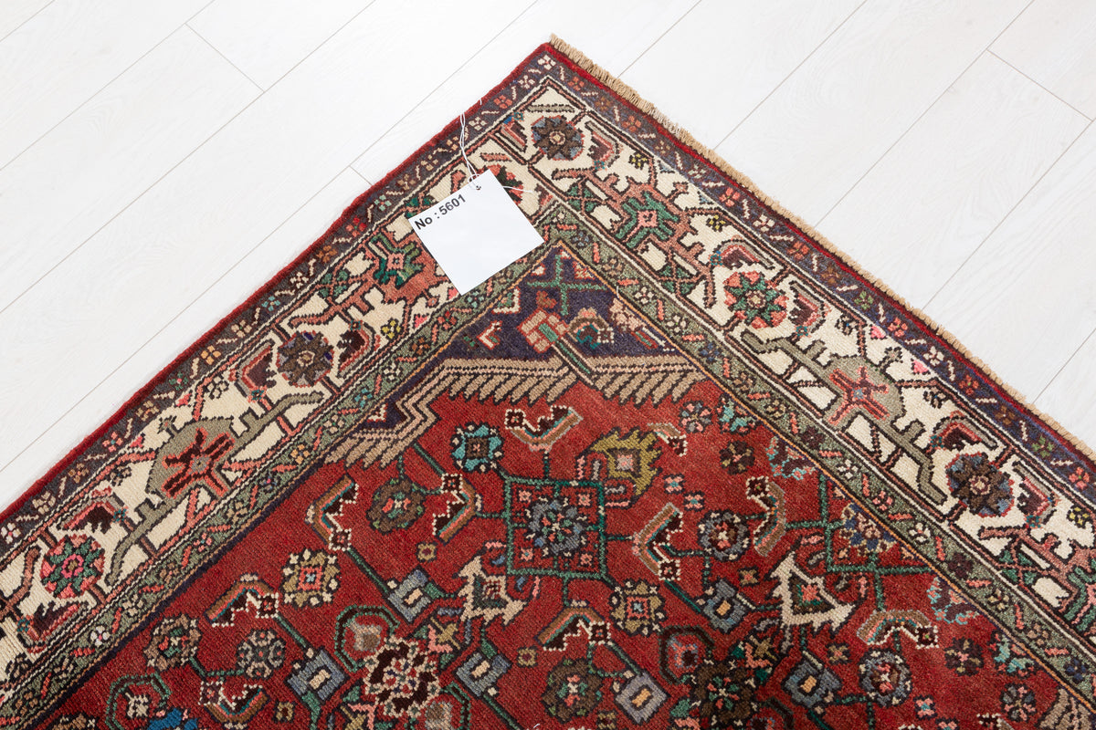 Vintage Rust red, beige Geometric Hand-Knotted Area Rug – 5' 8" x 4' 1" (172 x 125 cm)