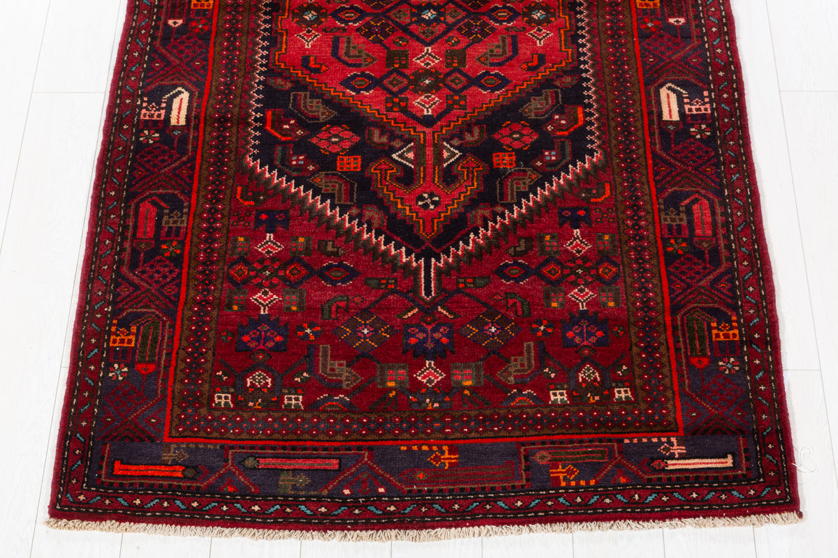 Vintage Red, black Geometric Hand-Knotted Area Rug – 7' 3" x 4' 0" (222 x 123 cm)