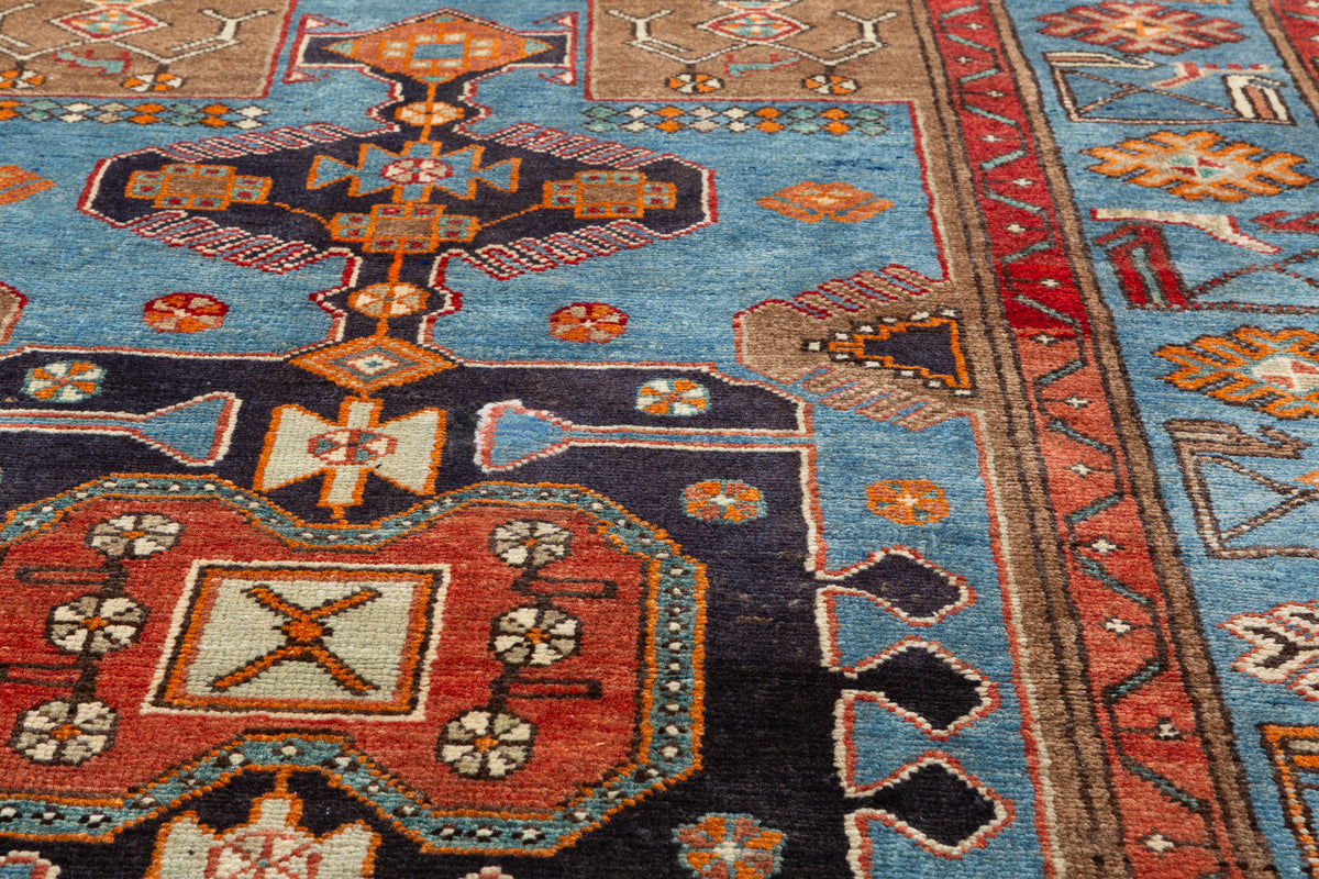 Collectible Vintage Turquoise blue, brown Geometric Hand-Knotted Area Rug – 6' 4" x 4' 3" (192 x 129 cm)