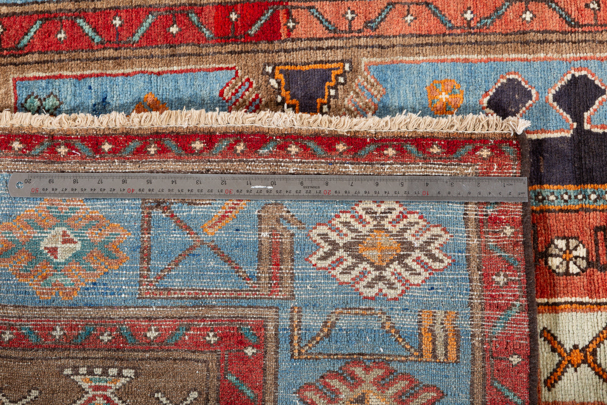 Collectible Vintage Turquoise blue, brown Geometric Hand-Knotted Area Rug – 6' 4" x 4' 3" (192 x 129 cm)