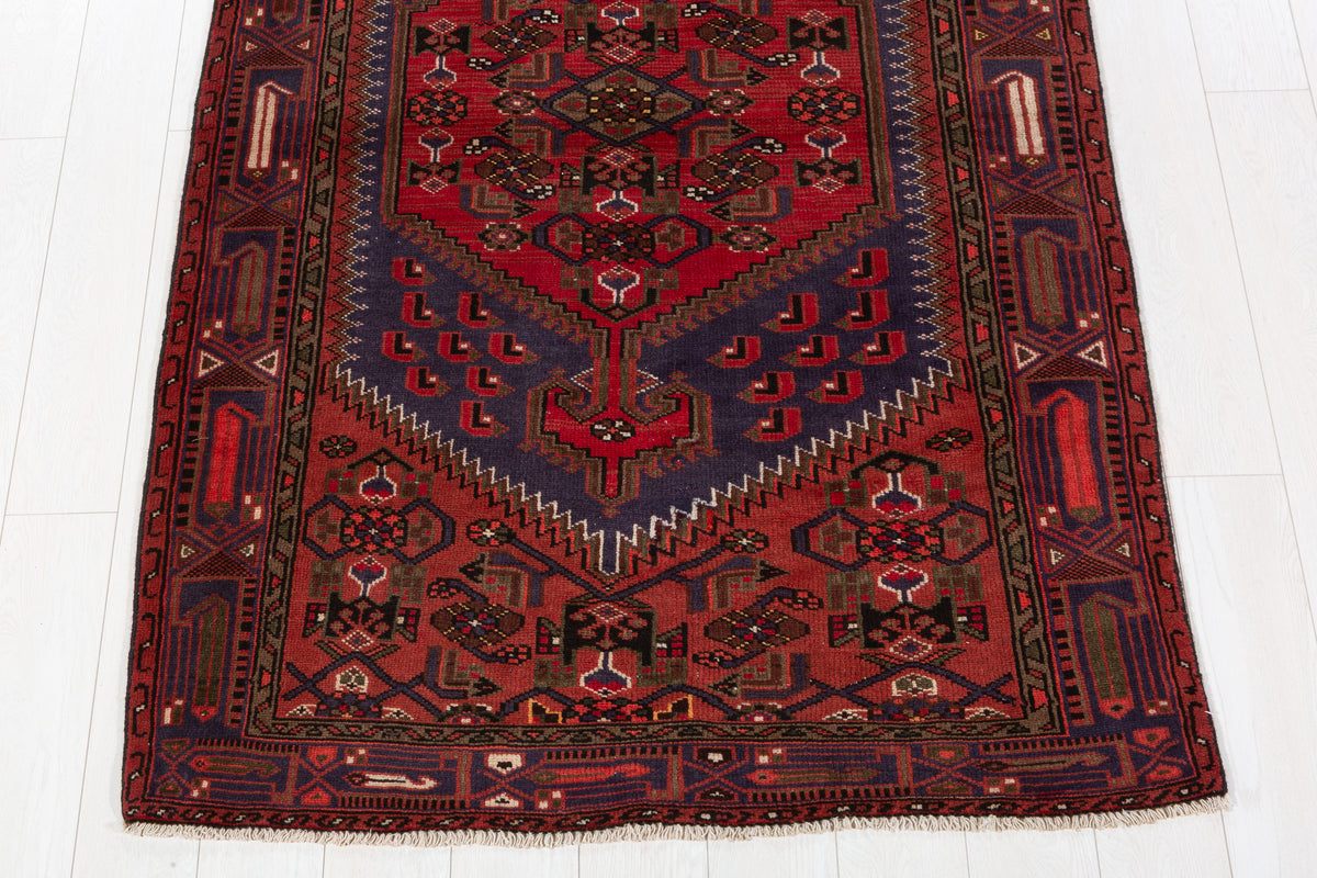Vintage Rust red, blue Geometric Hand-Knotted Area Rug – 6' 6" x 4' 2" (198 x 127 cm)