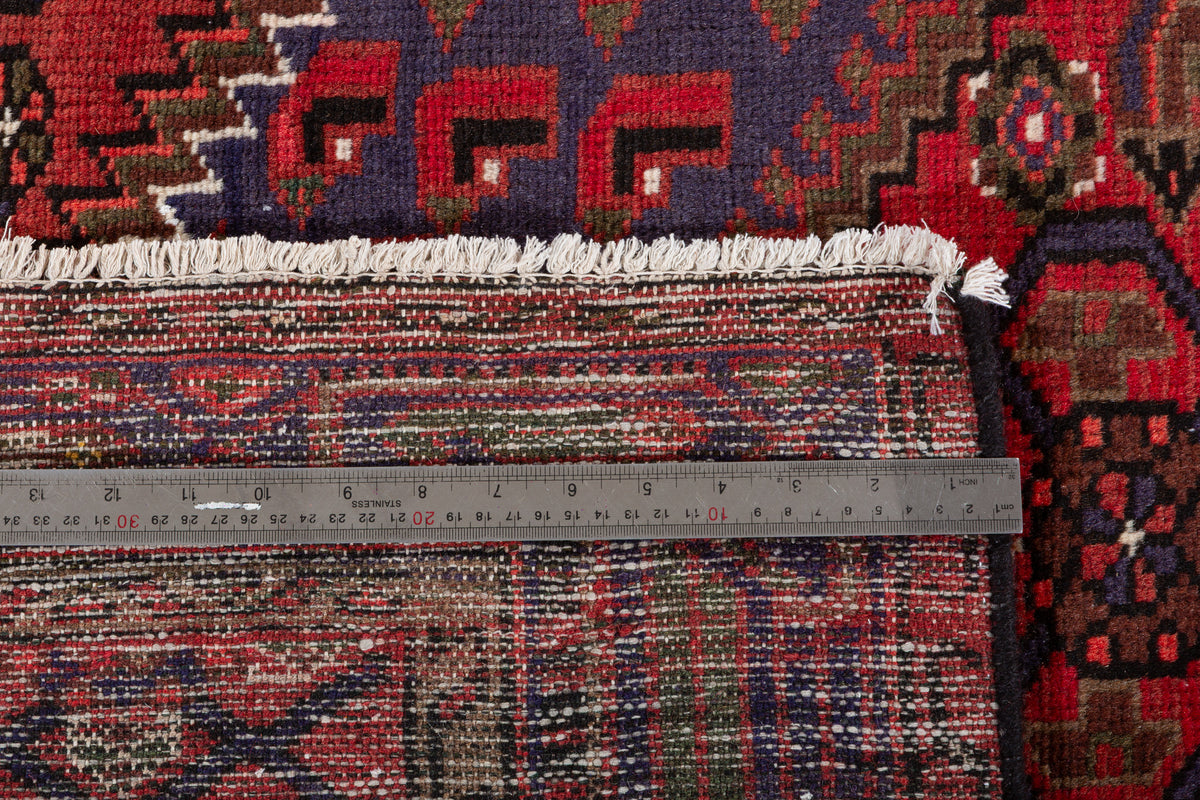 Vintage Rust red, blue Geometric Hand-Knotted Area Rug – 6' 6" x 4' 2" (198 x 127 cm)