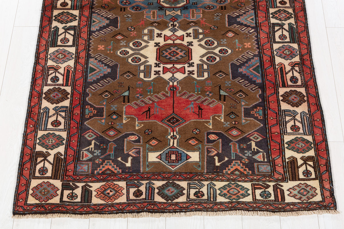 Vintage Brown Geometric Hand-Knotted Area Rug – 7' 0" x 4' 1" (213 x 125 cm)