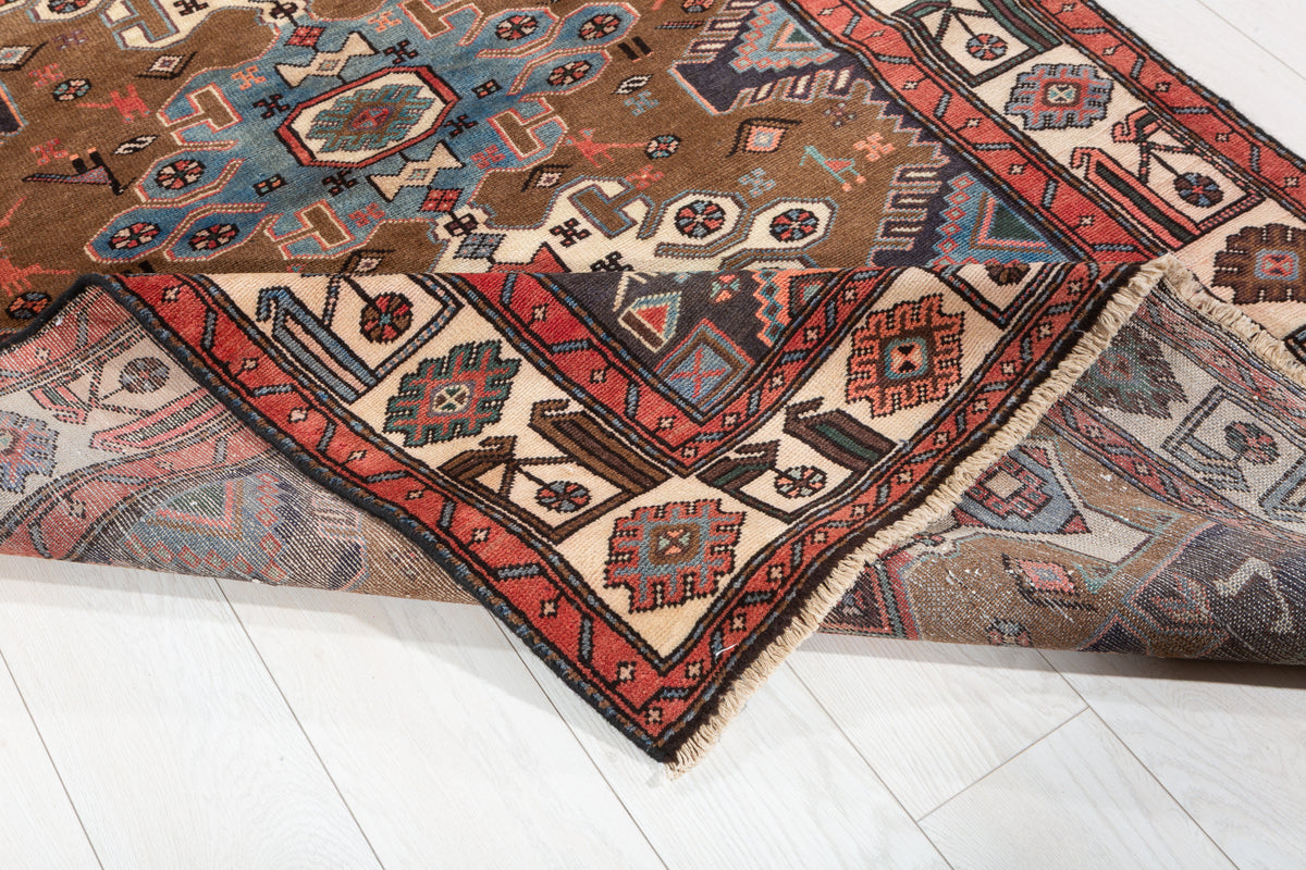 Vintage Brown Geometric Hand-Knotted Area Rug – 7' 0" x 4' 1" (213 x 125 cm)