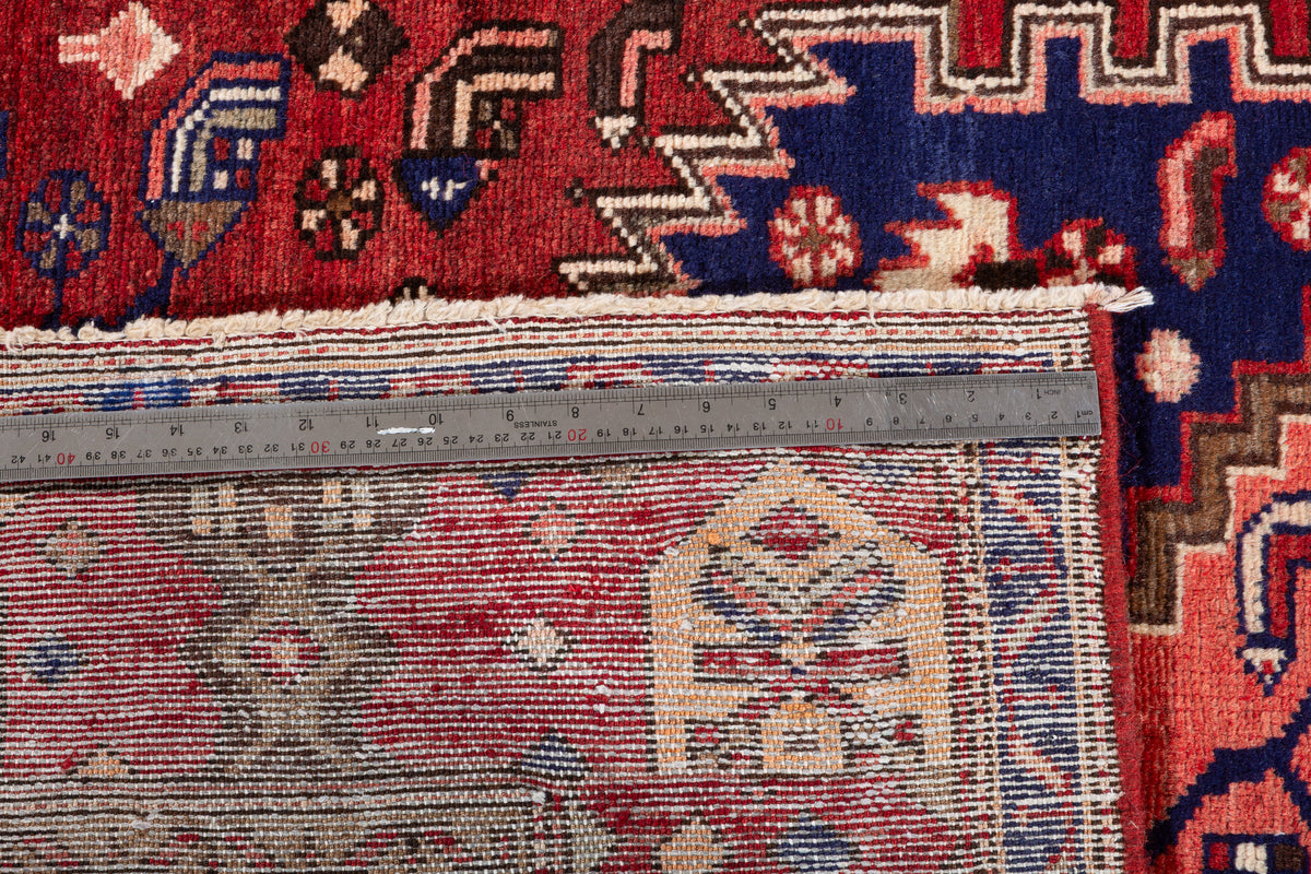 Rare Vintage Red, Navy Blue Central Medallion Hand-Knotted Area Rug – 6' 5" x 4' 1" (196 x 124 cm)
